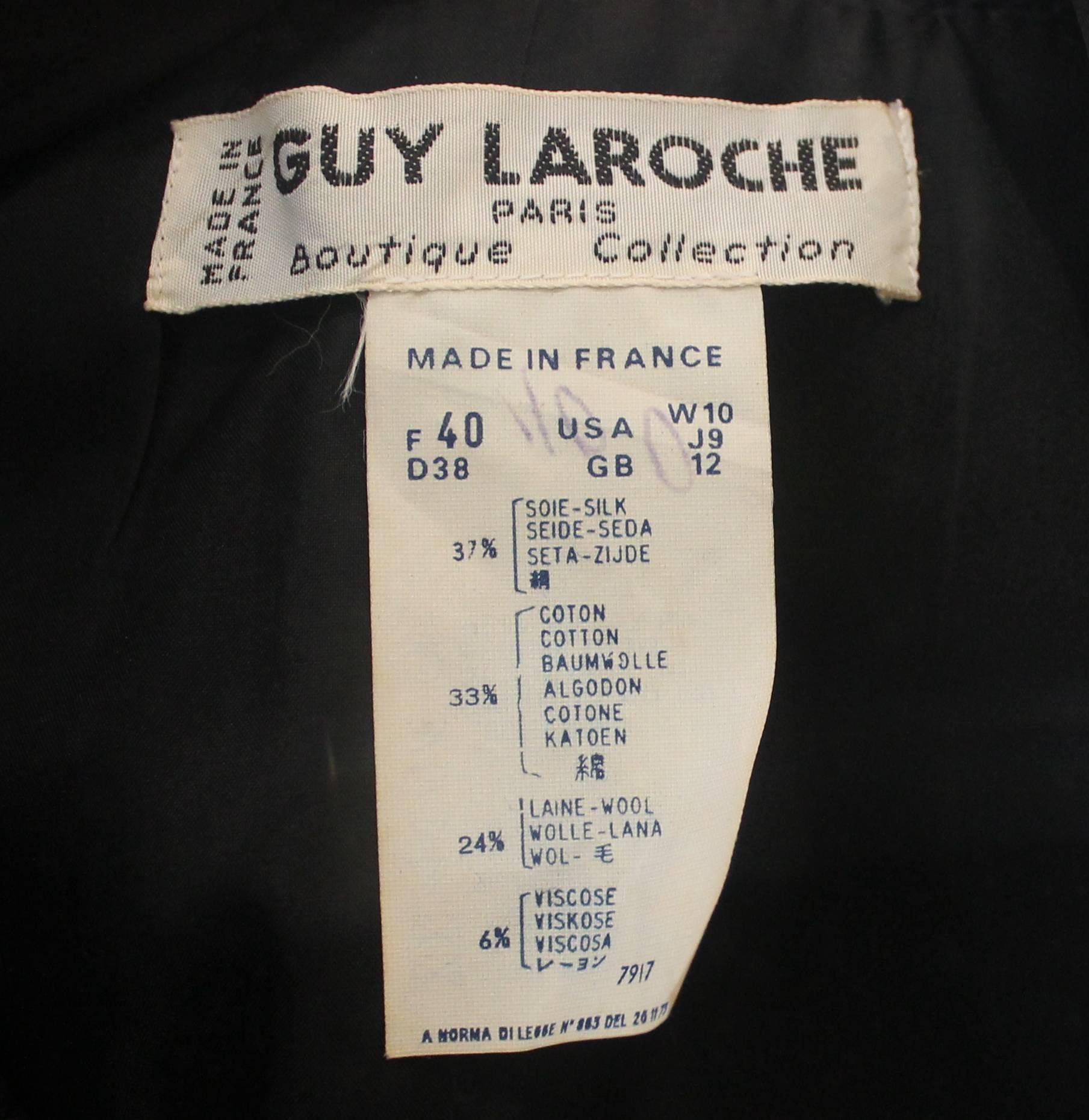 Guy Laroche 1980's Black Silk Blend Evening Jacket - Size 40 In Excellent Condition For Sale In West Palm Beach, FL