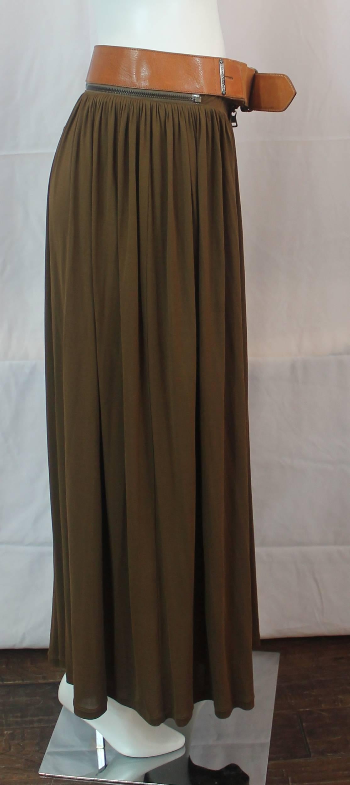 Black Jean Paul Gaultier Brown Jersey Maxi Wrap Skirt with Luggage Leather Belt - 8