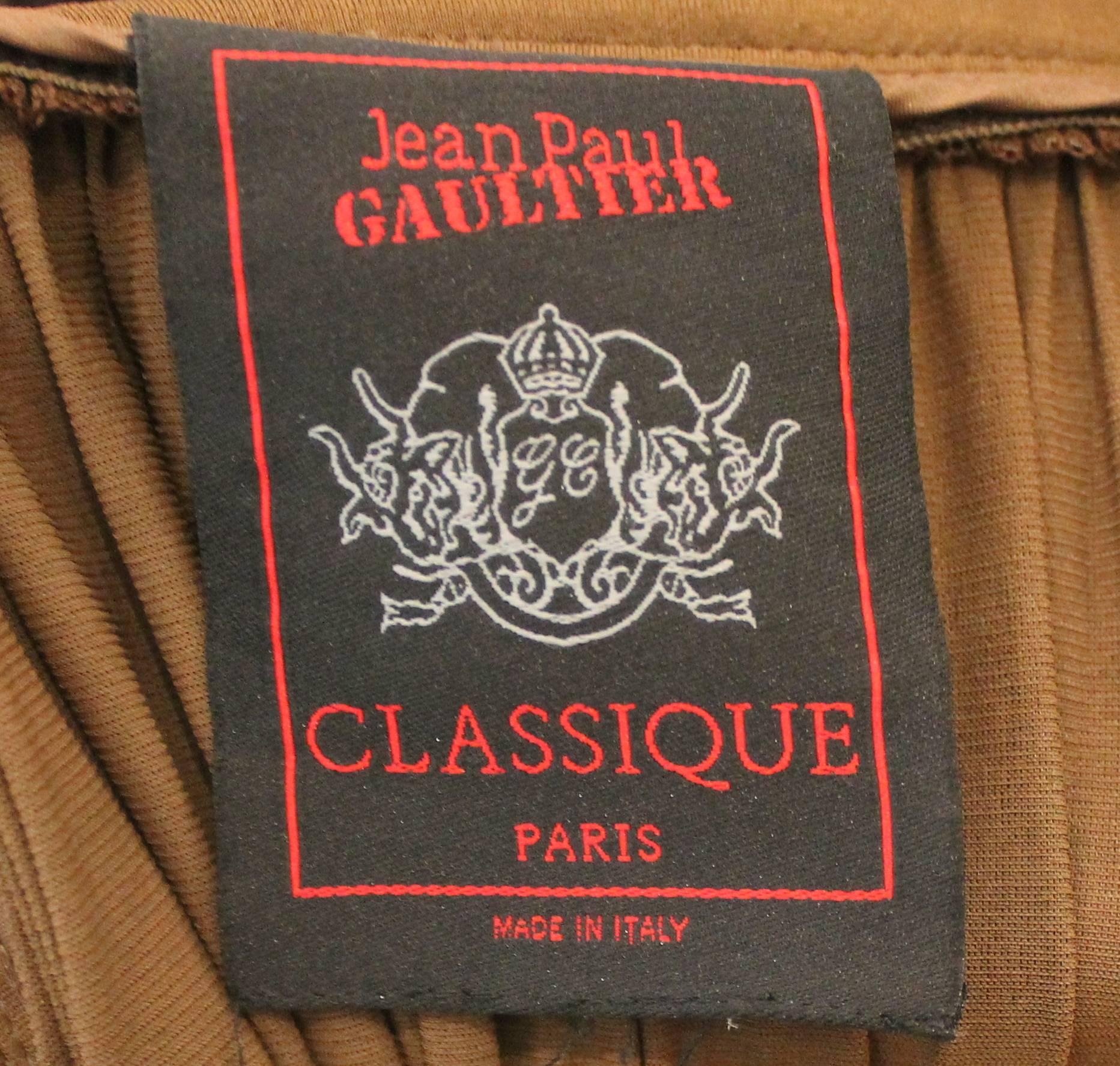 Jean Paul Gaultier Brown Jersey Maxi Wrap Skirt with Luggage Leather Belt - 8 2
