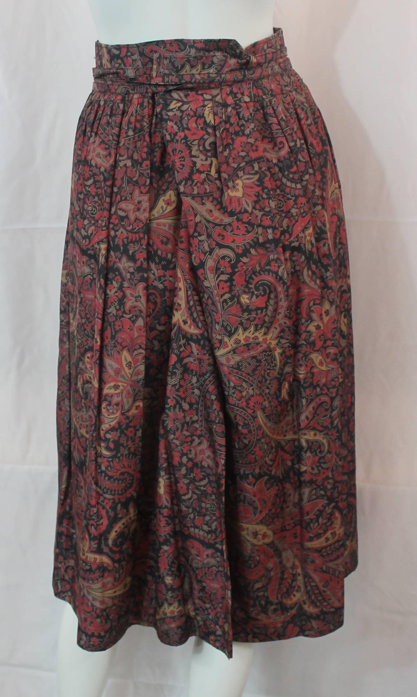 Black Bogner Vintage Multi-Colored Floral Print Silk Wrap Skirt - 38 - 1990's