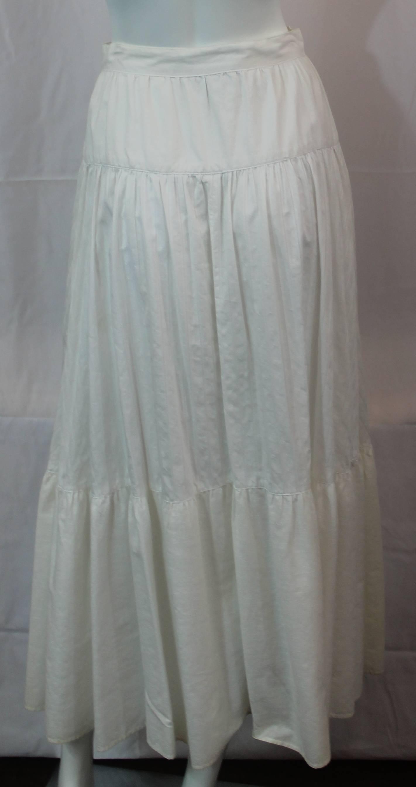 Ralph Lauren Country Off White Cotton Peasant Style Maxi Skirt - 6 - 1990's In Good Condition In West Palm Beach, FL
