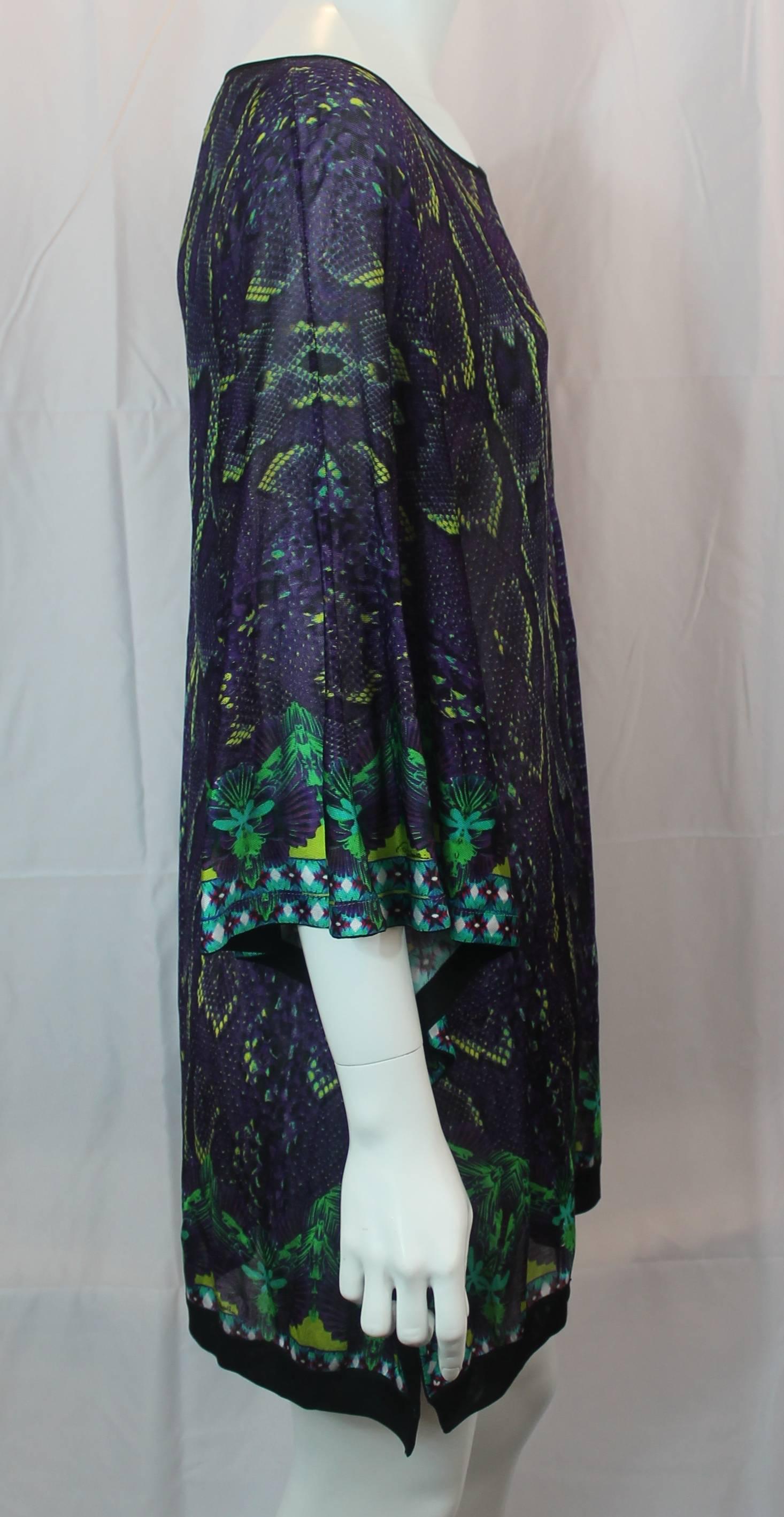 Green Roberto Cavalli Purple and Lime Snake Printed Knit Oversize Tunic Top - M