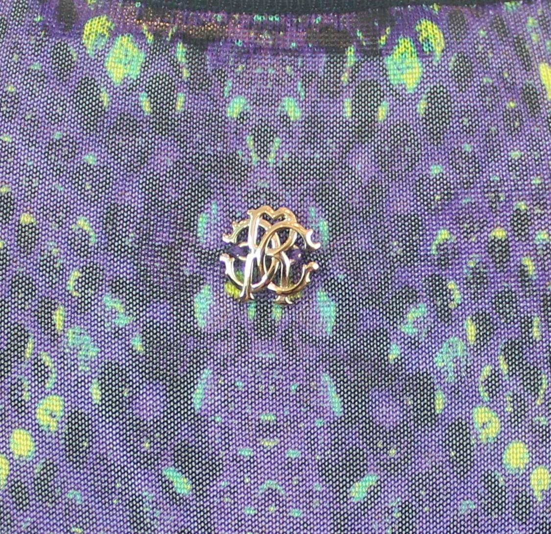 Women's Roberto Cavalli Purple and Lime Snake Printed Knit Oversize Tunic Top - M