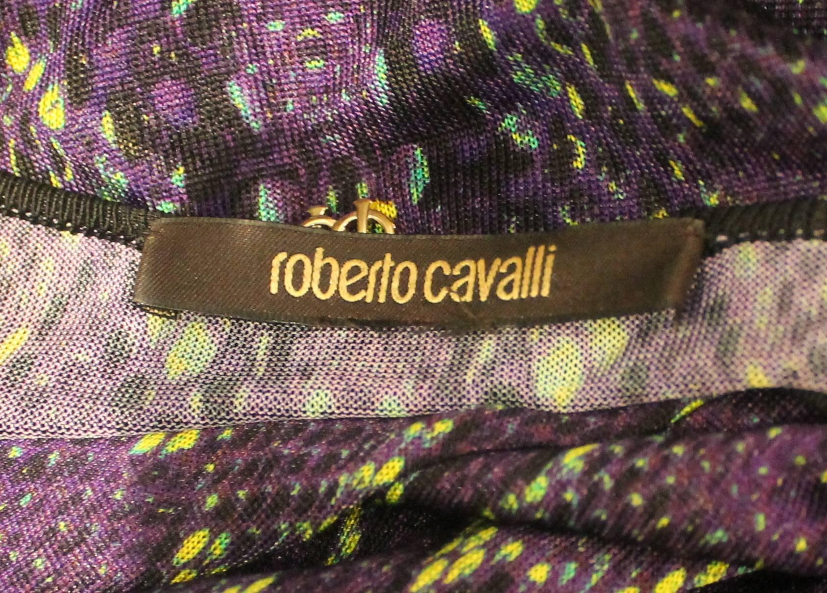 Roberto Cavalli Purple and Lime Snake Printed Knit Oversize Tunic Top - M 1