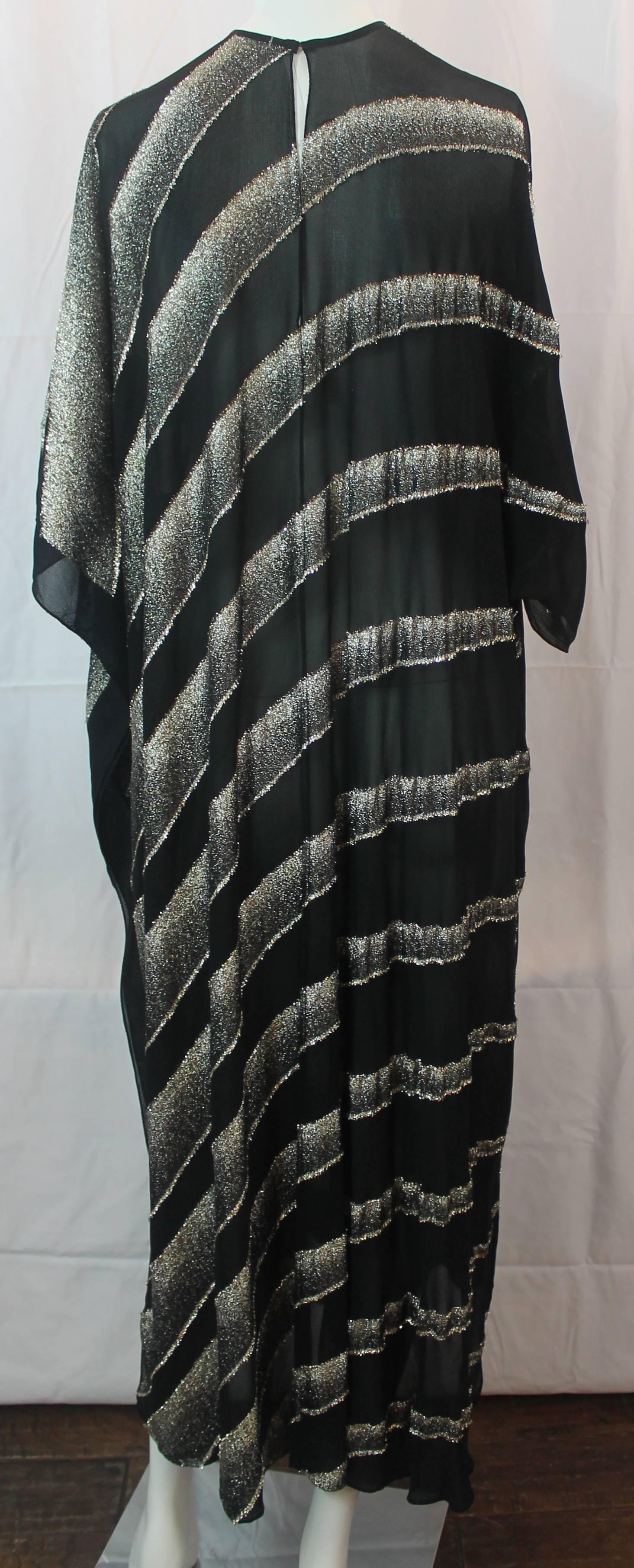 Libertine Black and Gold Silk Chiffon Caftan with Rhinestones - OS  1