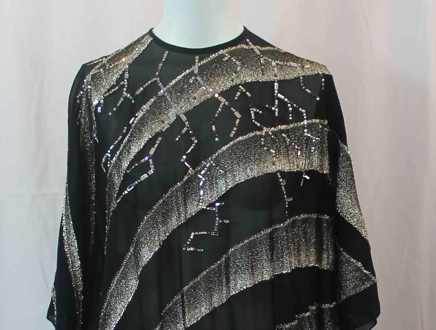 Libertine Black and Gold Silk Chiffon Caftan with Rhinestones - OS  In Excellent Condition In West Palm Beach, FL