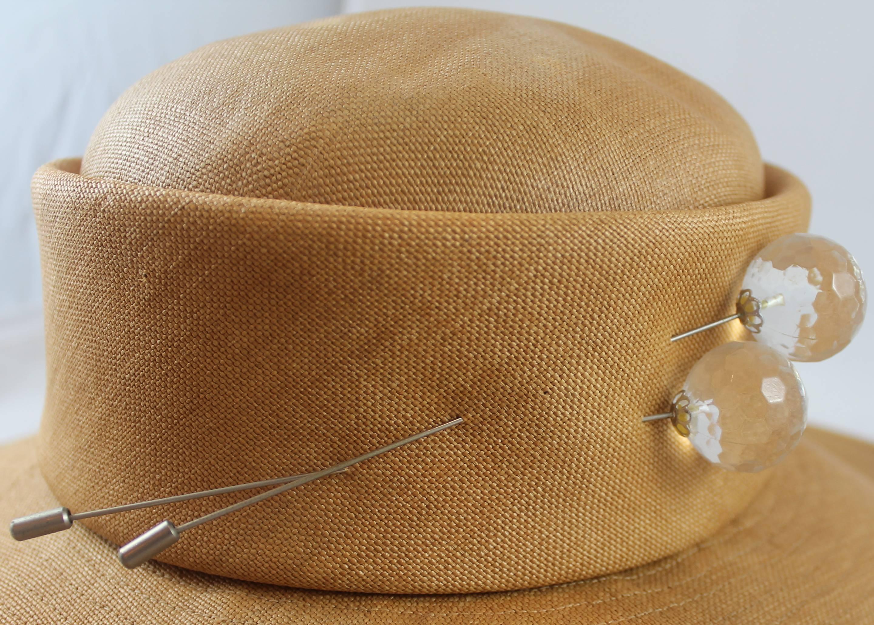 Suzanne Couture Millinery Luggage Straw Hat with Lucite Pins  In Good Condition In West Palm Beach, FL