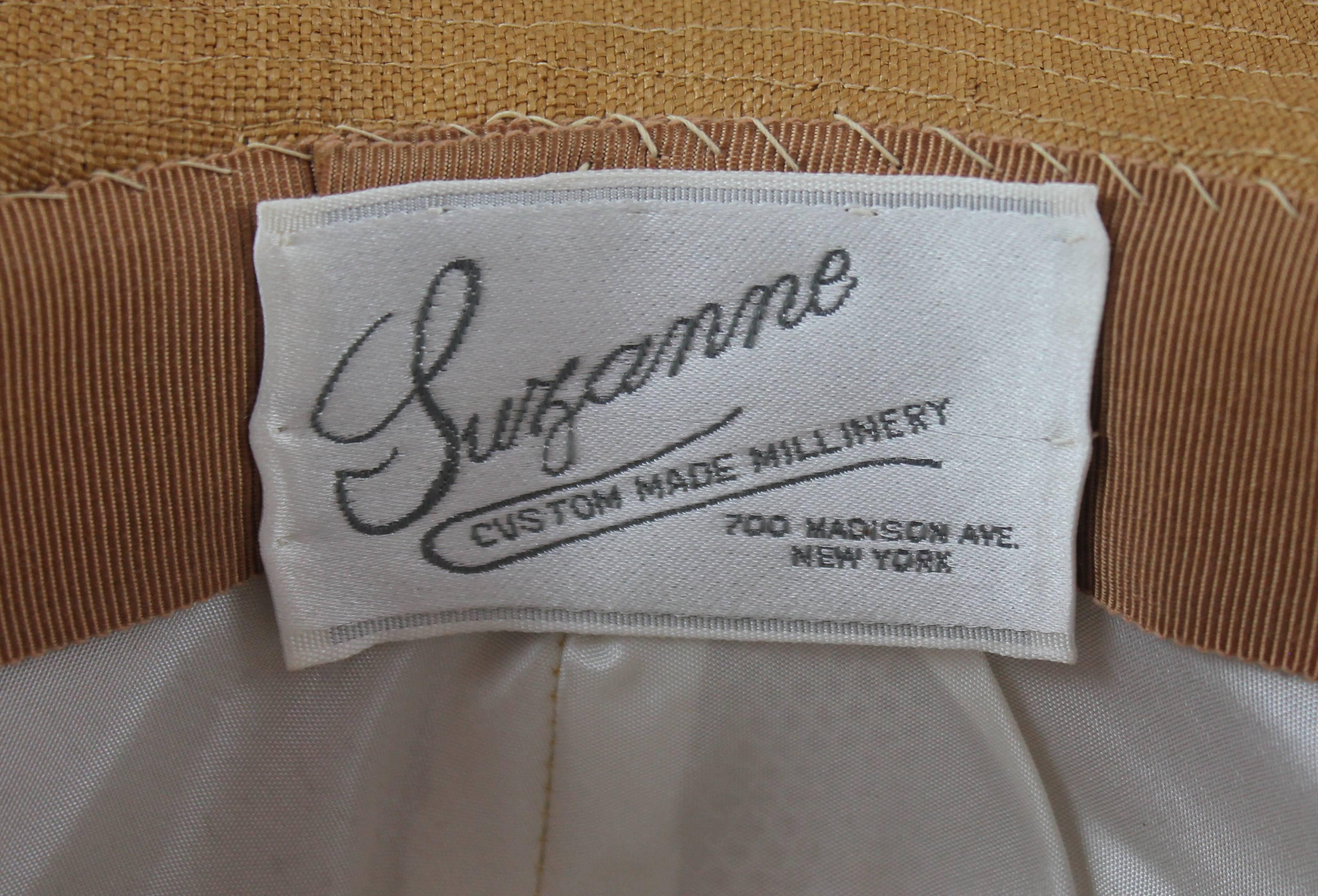Suzanne Couture Millinery Luggage Straw Hat with Lucite Pins  2