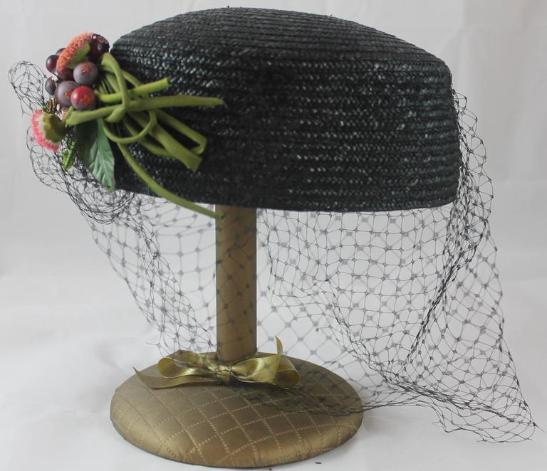 Vintage Black Straw Hat with Net and Plastic Fruit For Sale at 1stDibs vintage plastic fruit