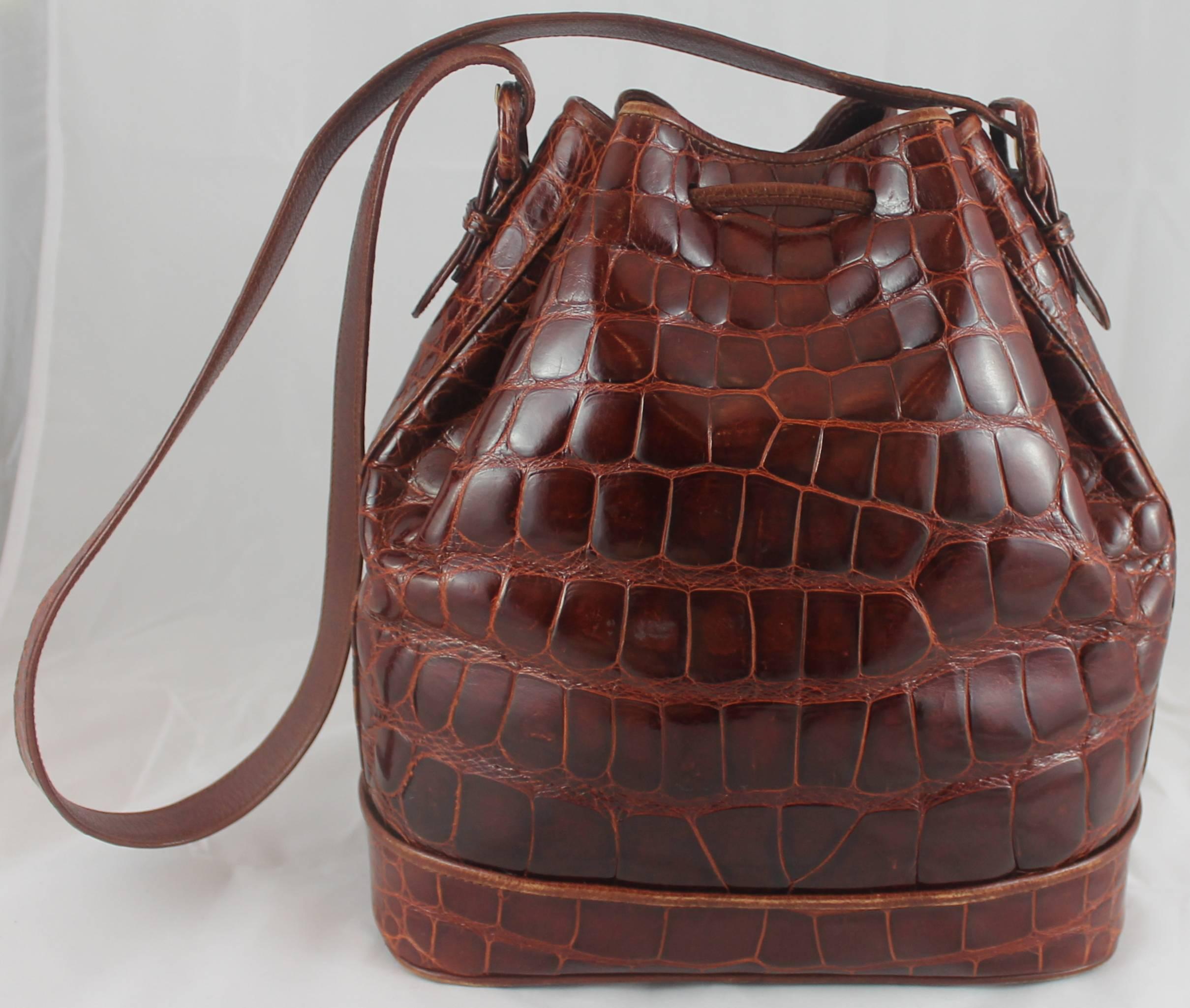 Brown Lana Marks Russet Crocodile Drawstring Bucket Bag 