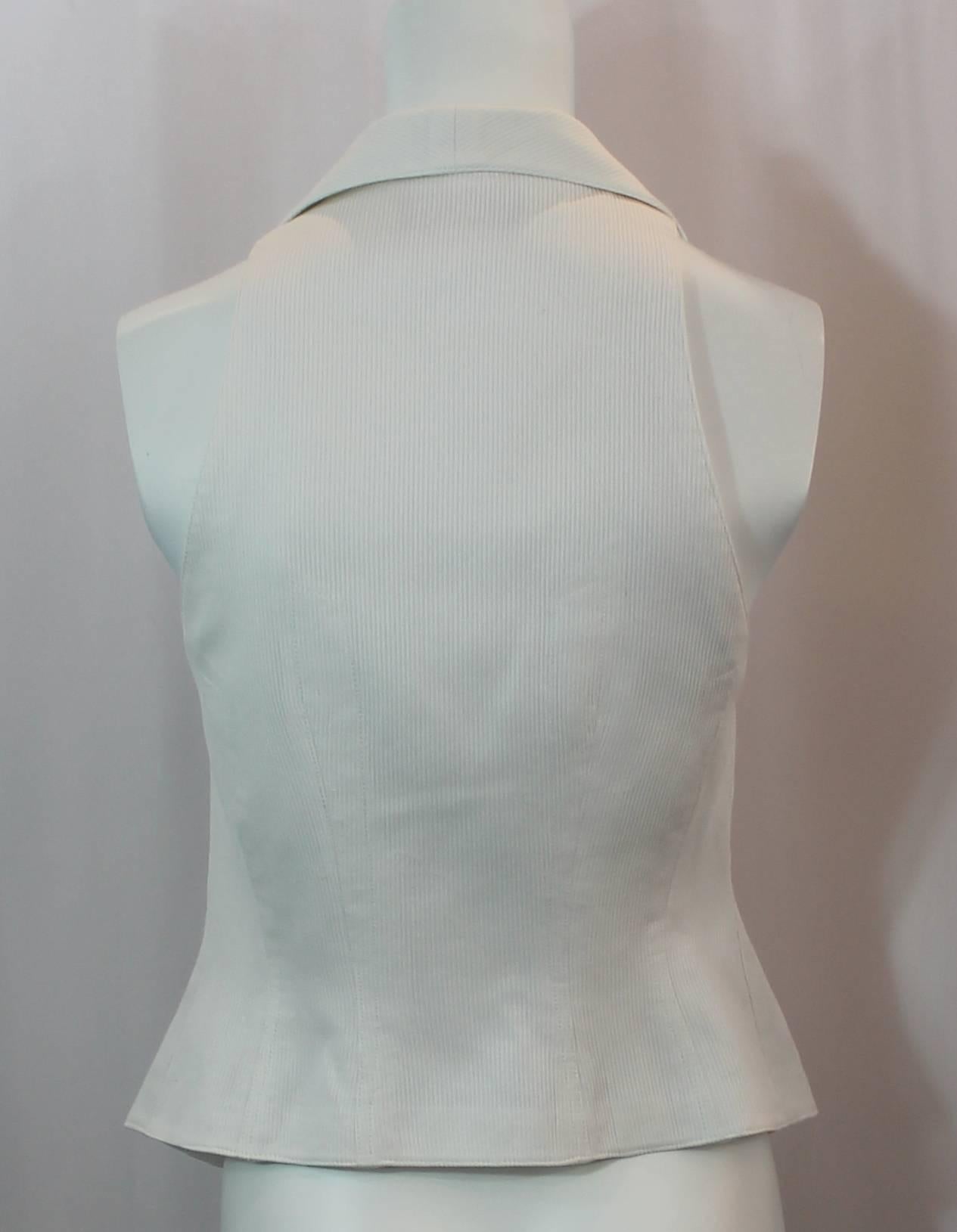 Women's Claude Montana White Cotton Tuxedo Style Vest - S - 1980's 
