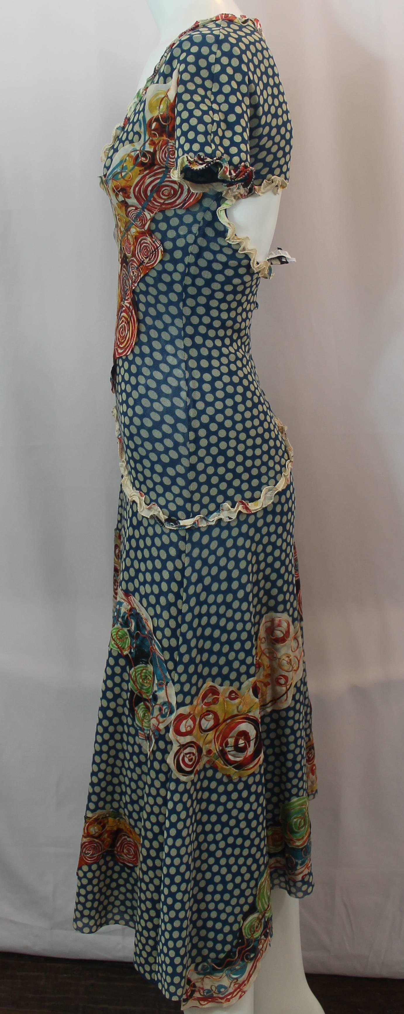 Jean Paul Gaultier Blue Polka Dot Dress with Embellishing - S - 1990's  In Excellent Condition In West Palm Beach, FL