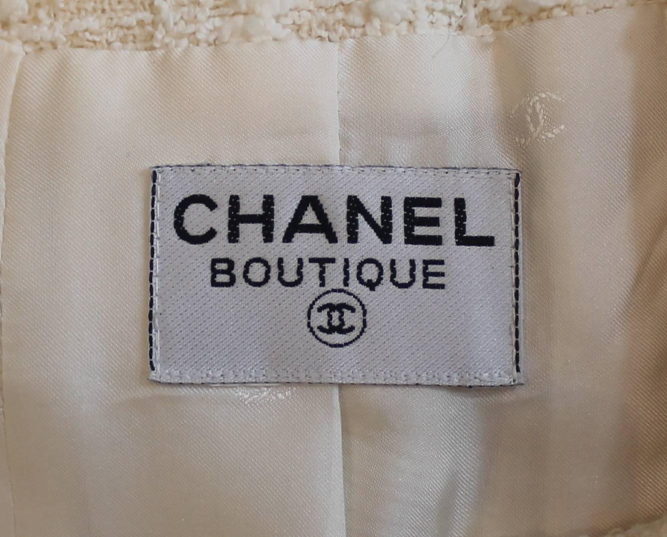 Chanel Cream Cotton Blend Boucle 3/4 Coat with 4 Pockets - S - 1980's 2