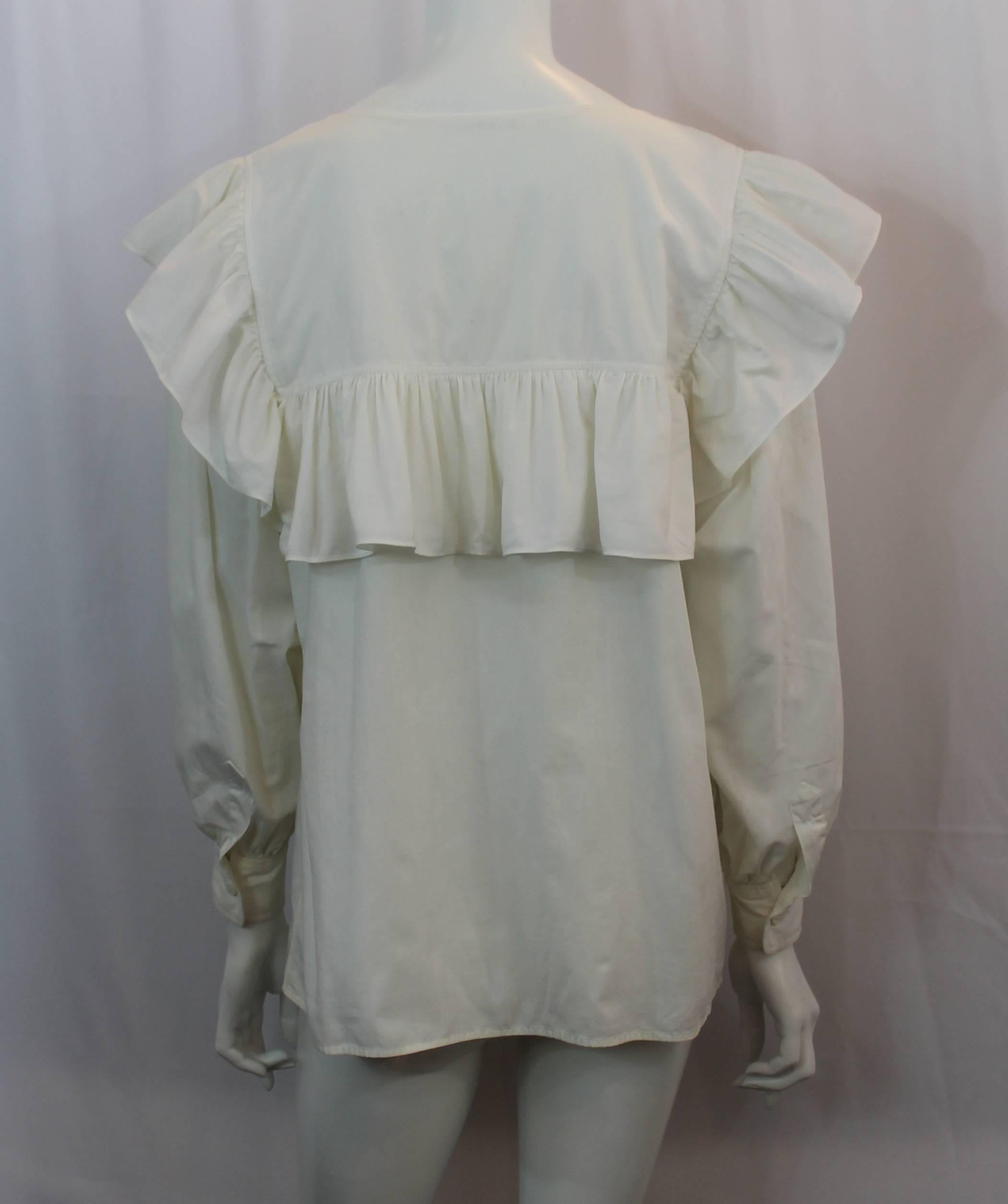 Yves Saint Laurent Off White Cotton Peasant Top - M - 1960's In Good Condition In West Palm Beach, FL