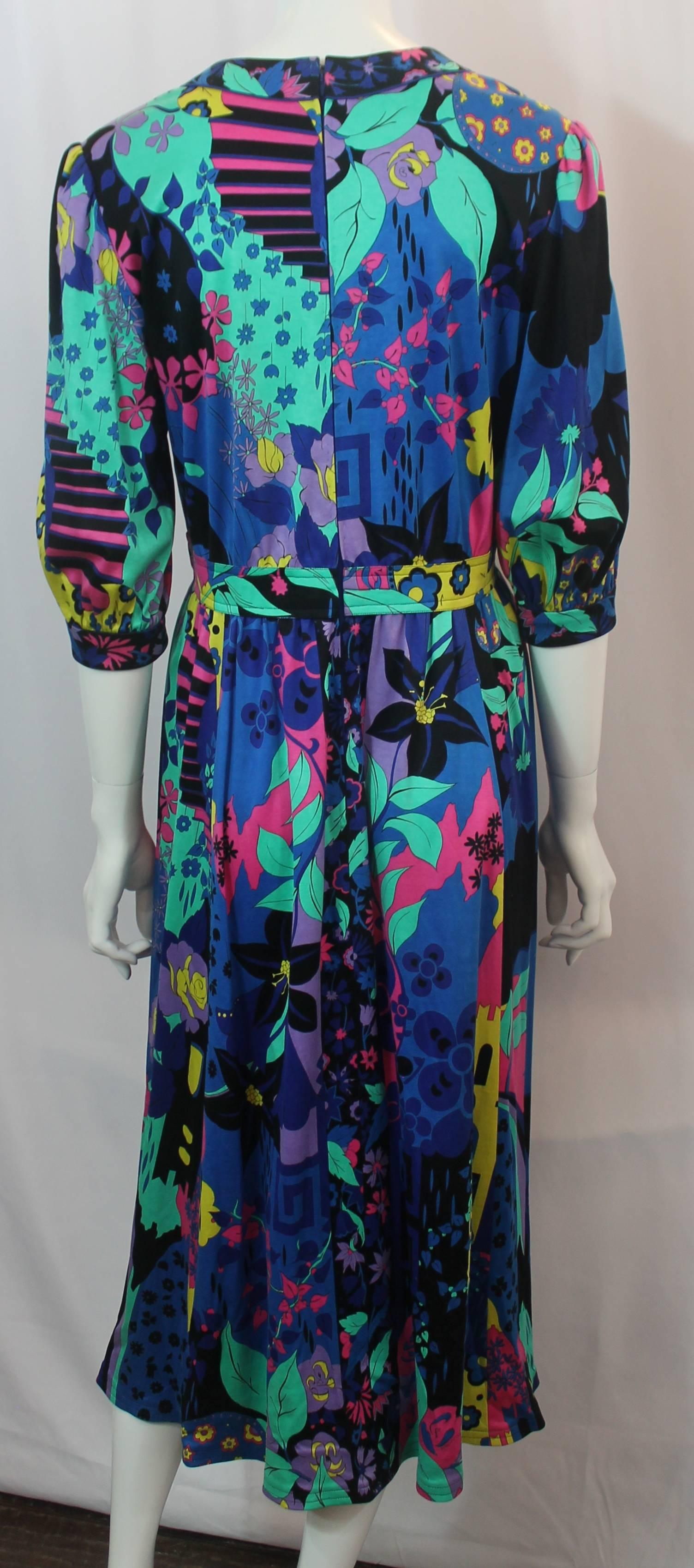 Black Averardo Bessi Vintage Multi-Colored Floral Dress - 12 - circa 1960's-1970's