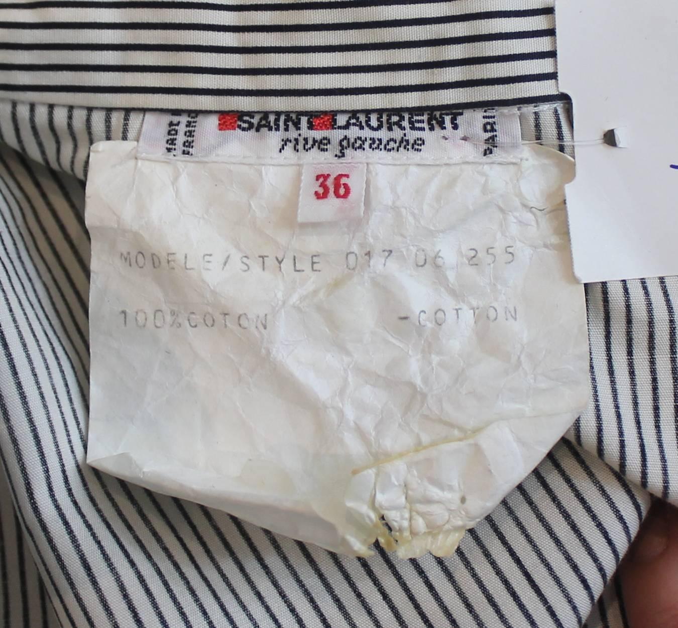 Women's Yves Saint Laurent Ivory and Black Thin Striped Cotton Shirt - 36 - 1960's For Sale