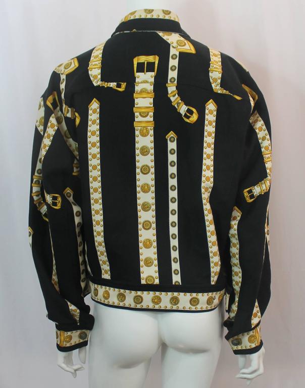 Versace Vintage Black/White/Gold Cotton Blend Studded Belt Print Jacket