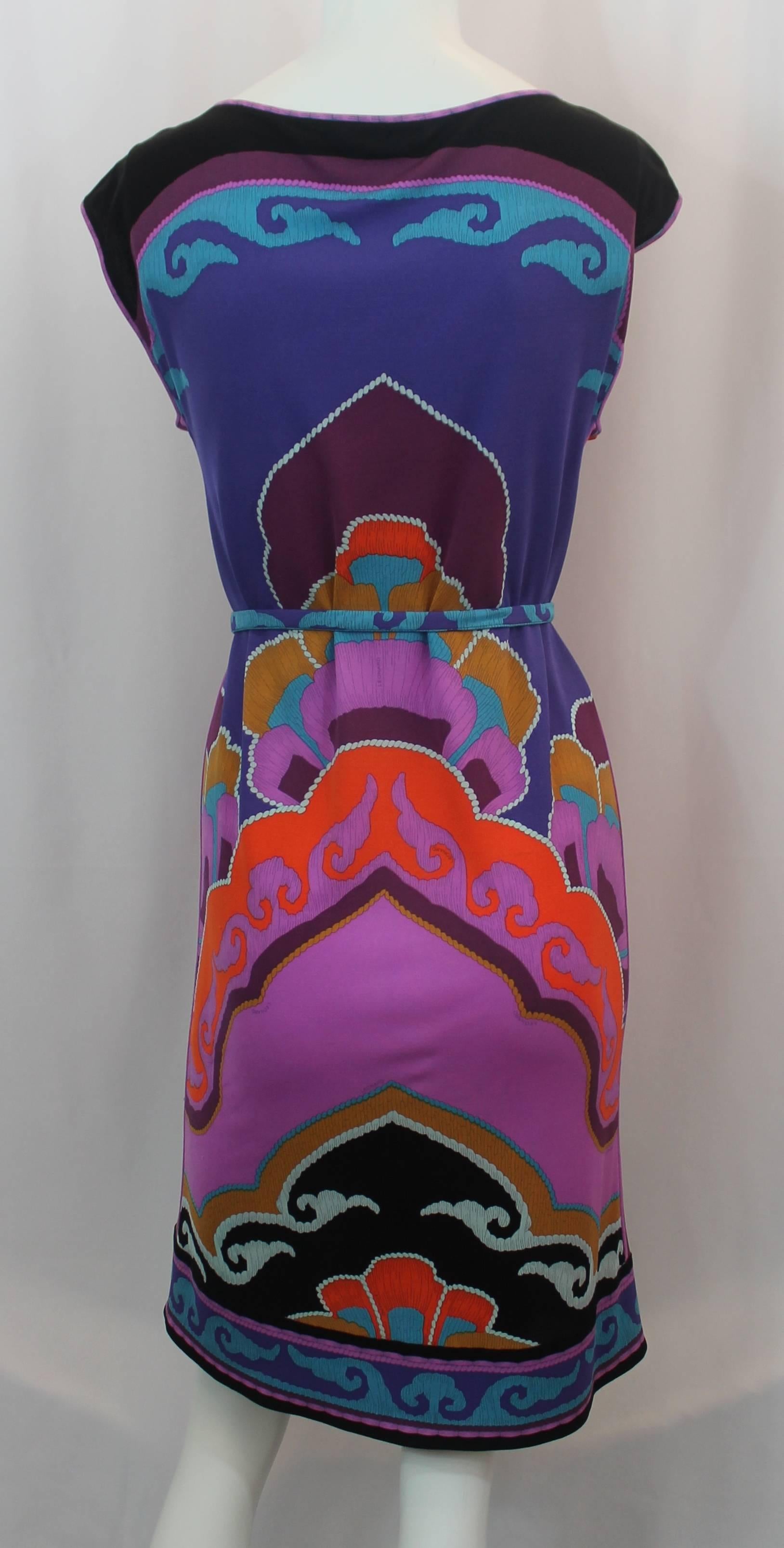 Leonard Multi-Colored Silk Jersey Moroccan Print Sleeveless Dress - 36 In Fair Condition In West Palm Beach, FL