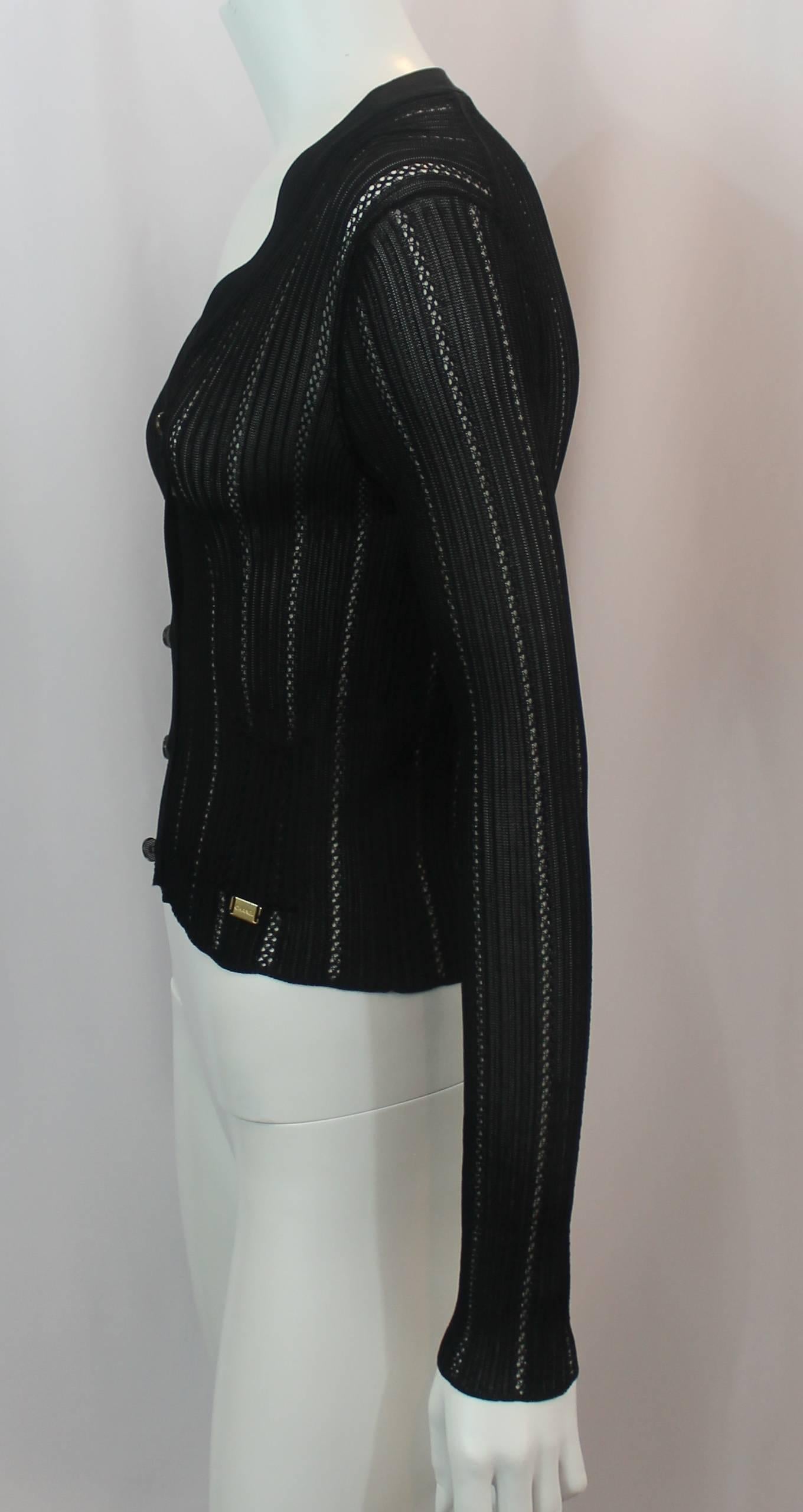 Chanel Black Silk Knit Long Sleeve V-Neck Light Cardigan - 36 - 1990's In Good Condition In West Palm Beach, FL