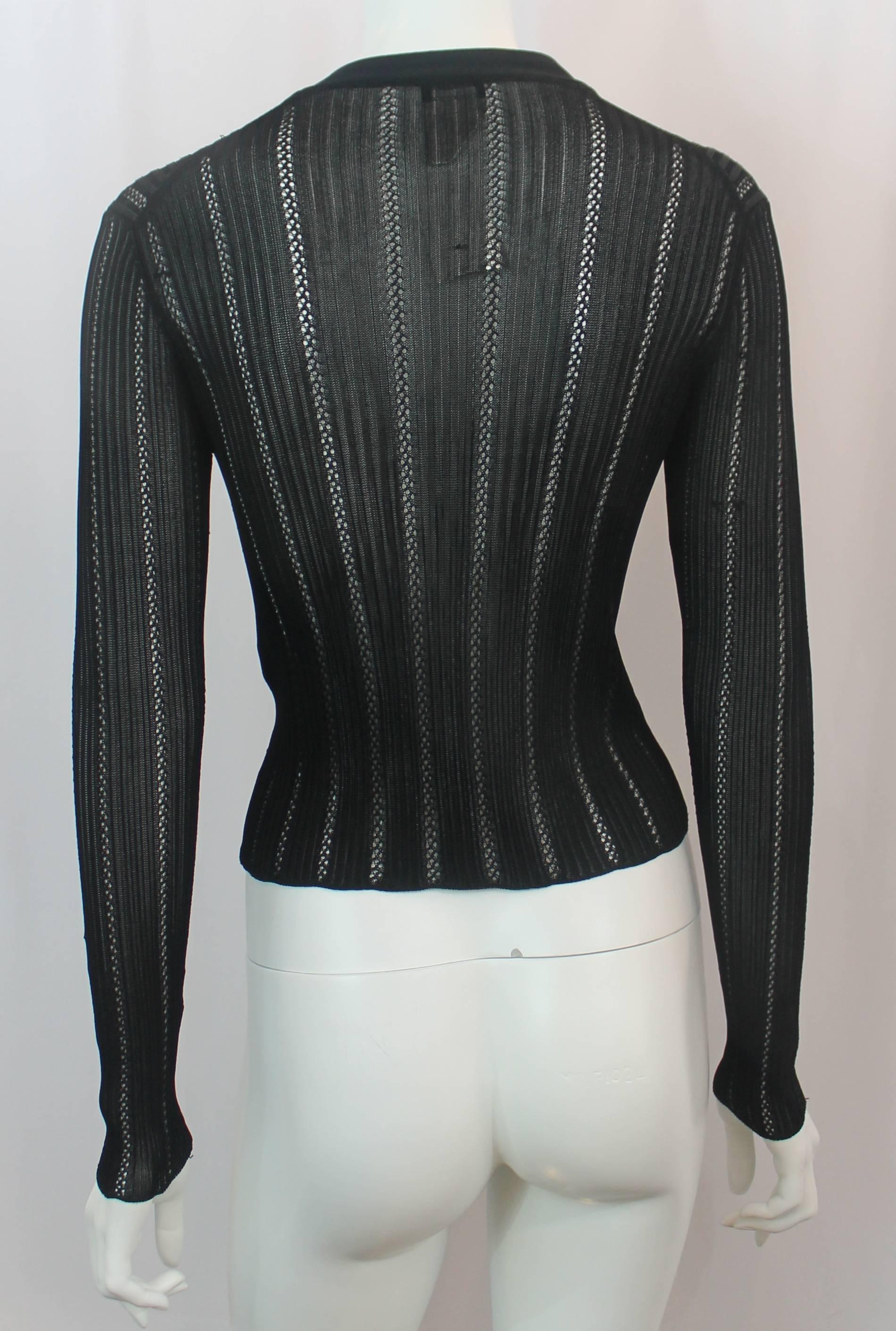 Women's Chanel Black Silk Knit Long Sleeve V-Neck Light Cardigan - 36 - 1990's