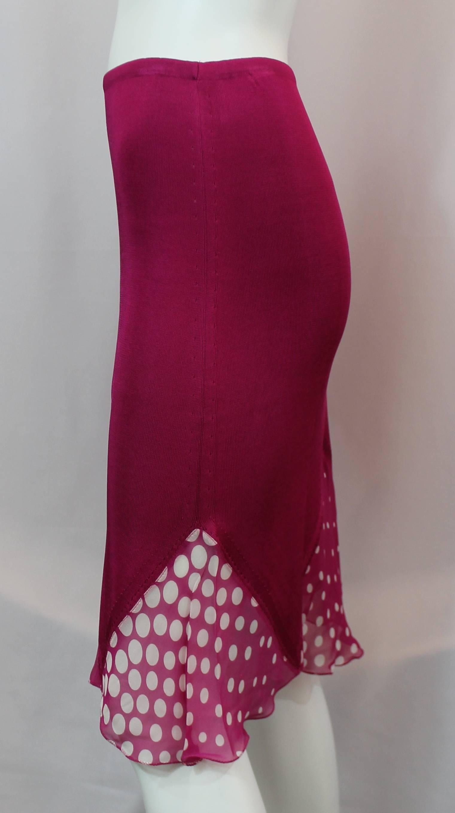 Red Christian Lacroix Vintage Magenta Knitted Skirt - 4 - 1990's