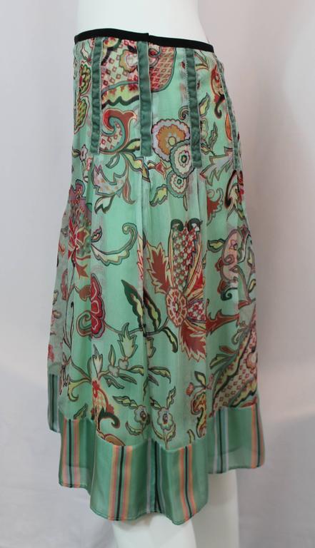 Etro Seafoam Silk Chiffon Paisley Print Skirt with Striped Silk Bottom ...