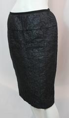 Nina Ricci Dark Navy Linen with Metallic Sheen Blend Brocade Skirt - 40
