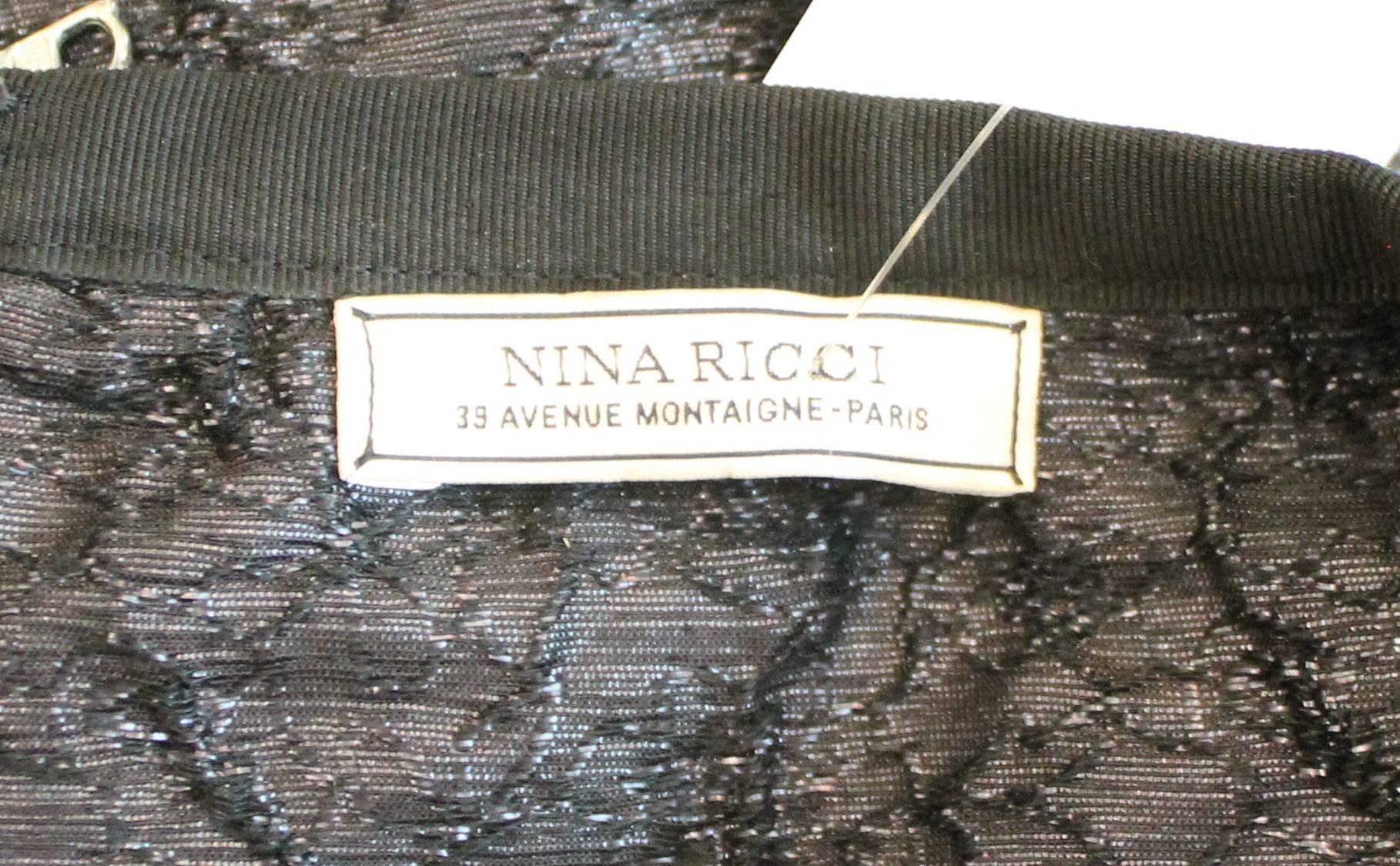 Women's Nina Ricci Dark Navy Linen with Metallic Sheen Blend Brocade Skirt - 40 