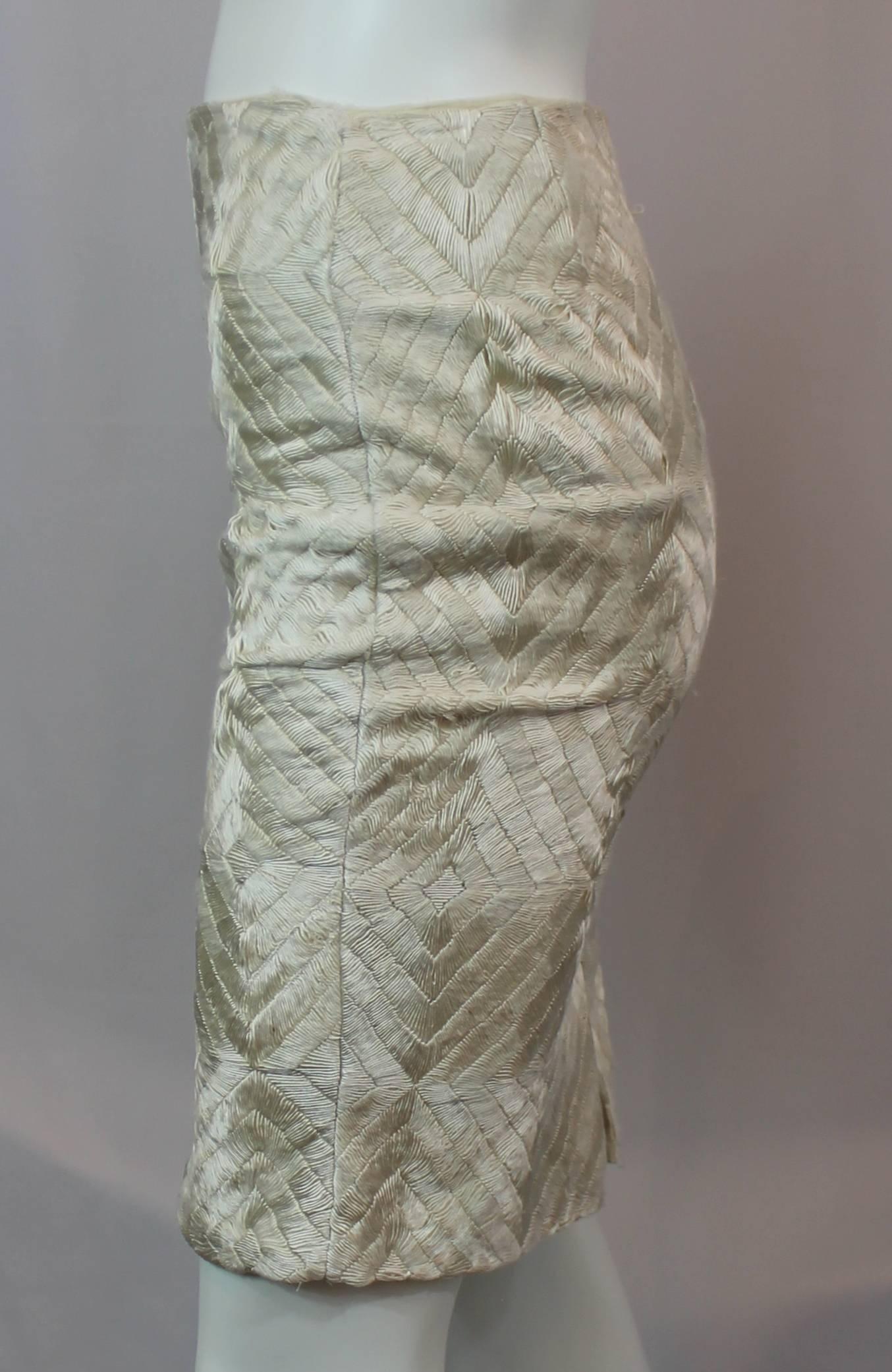Gris Gucci - Jupe effilée en soie crème avec motif de diamants - 42