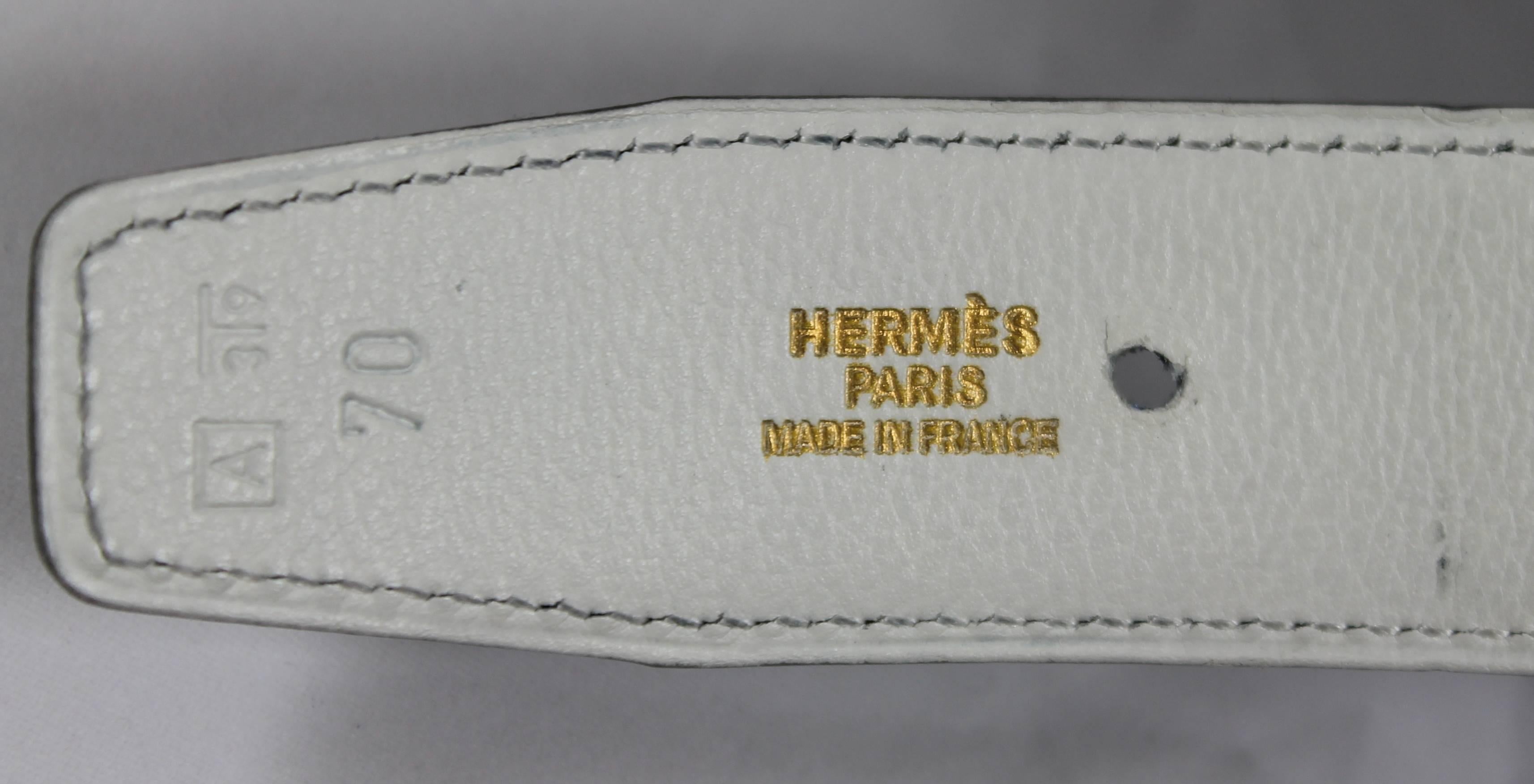 Hermes Navy/White Reversible Leather Belt with Gold 