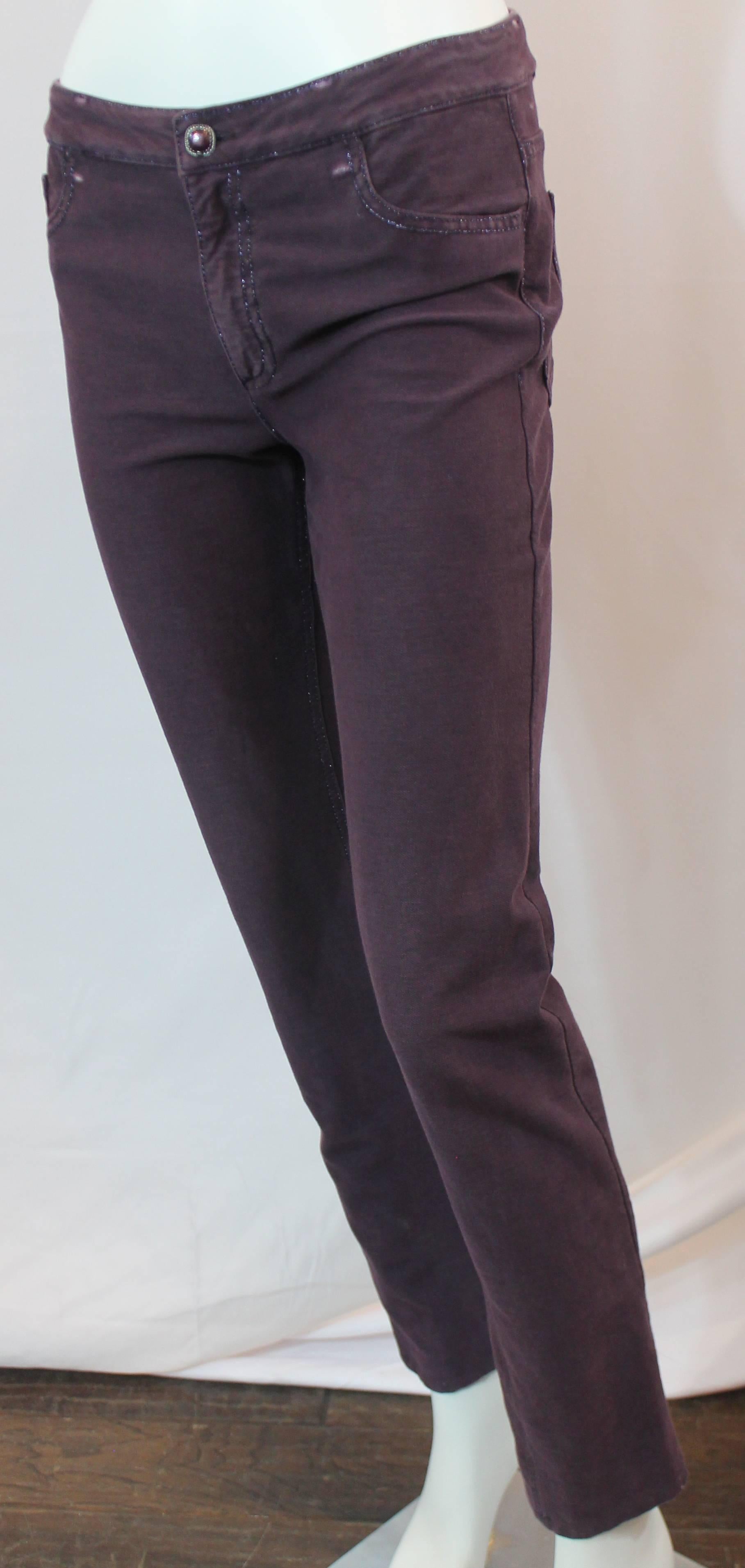 Chanel Purple Cotton-Spandex Blend Denim Jeans with Leather 