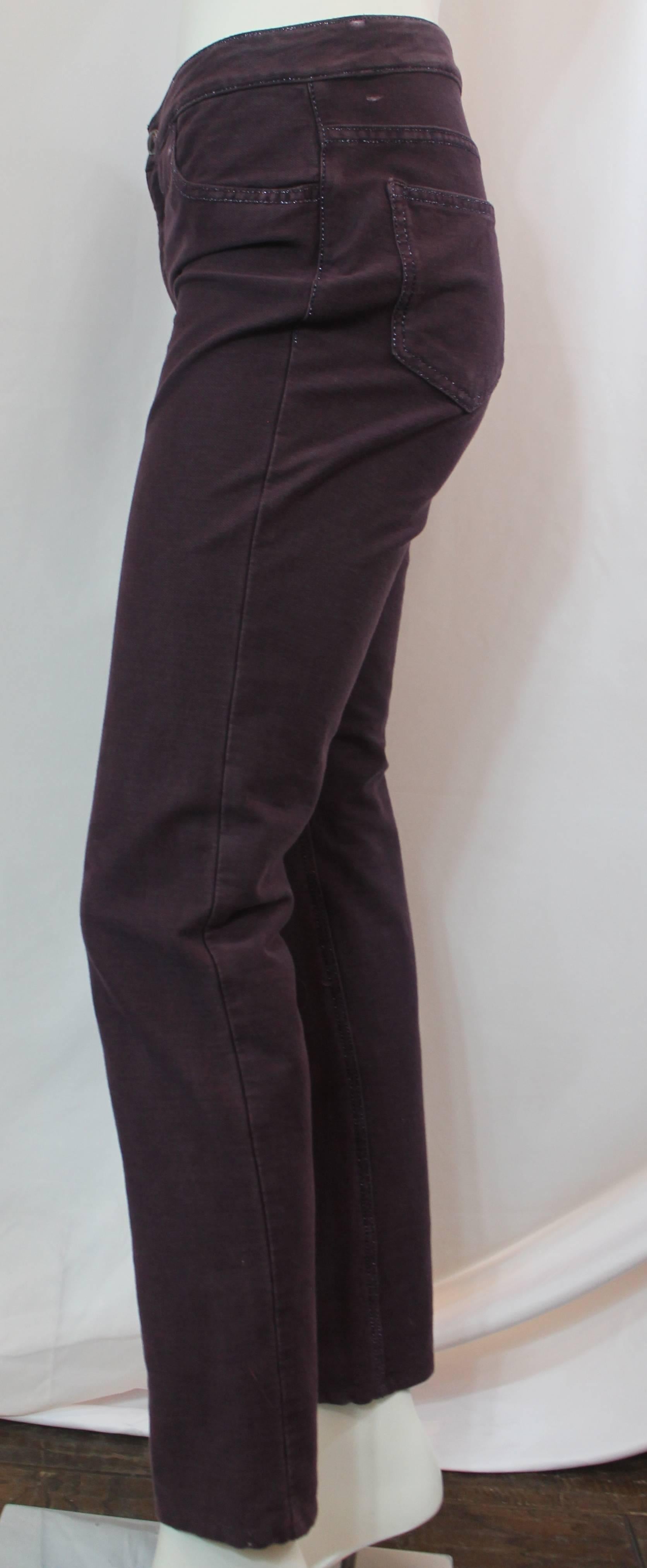 Black Chanel Purple Cotton Blend Denim Jeans with Leather 