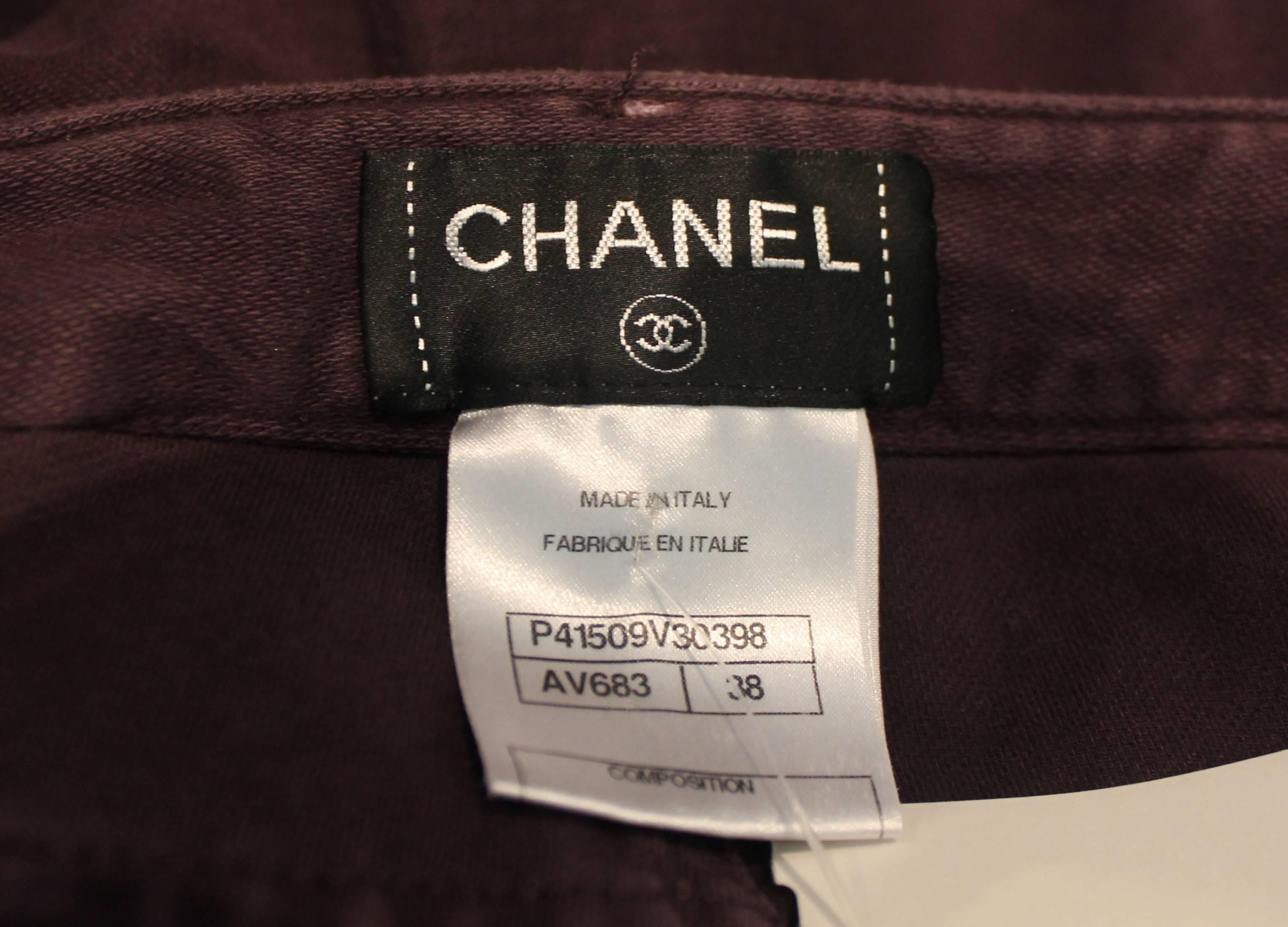 Women's Chanel Purple Cotton Blend Denim Jeans with Leather 