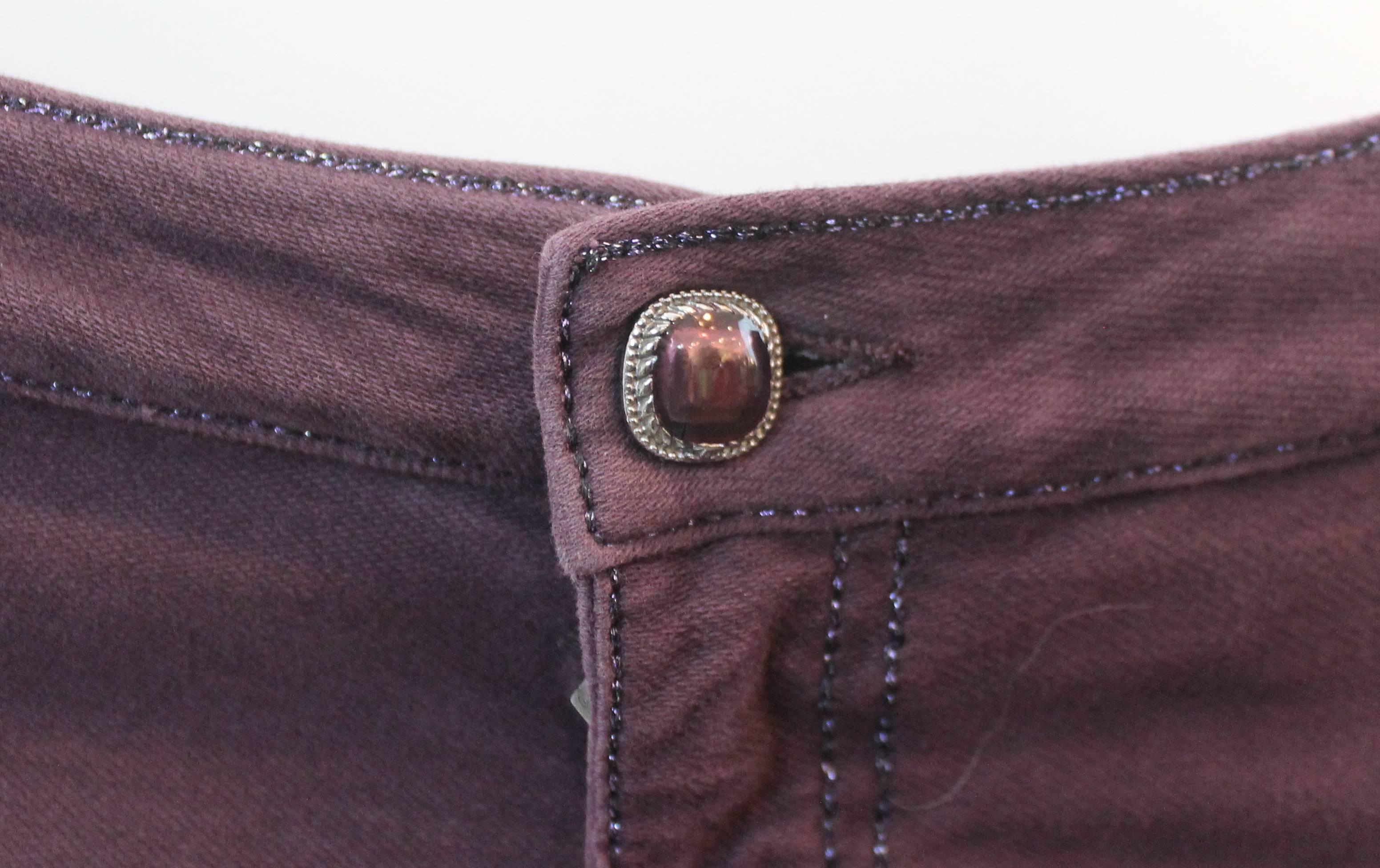 Chanel Purple Cotton Blend Denim Jeans with Leather 