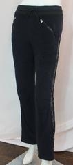 Chanel Navy and Black Terry Cloth Sweatpants with Sequin Side Trim - 38