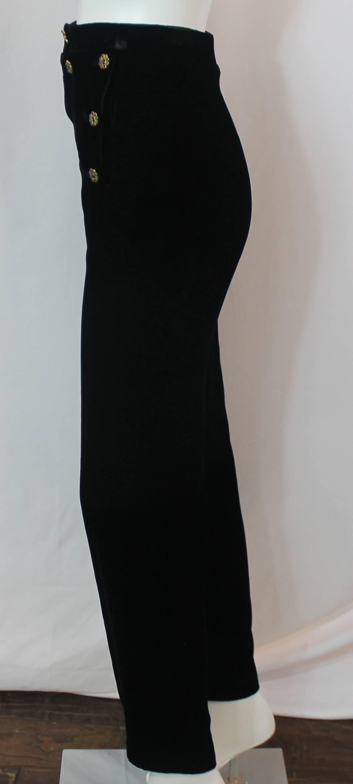 Chanel Black Velvet Sailor Style Pants with Gripoix Buttons - 34 - 1980's In Excellent Condition In West Palm Beach, FL