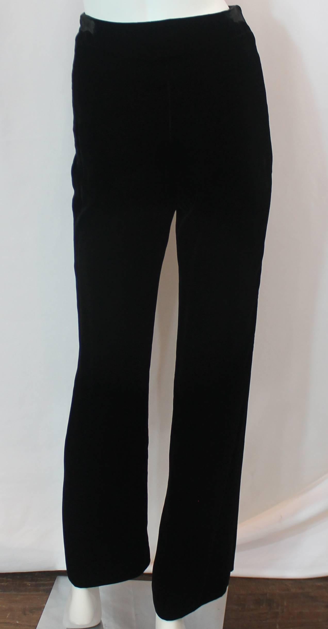 Women's Chanel Black Velvet Sailor Style Pants with Gripoix Buttons - 34 - 1980's