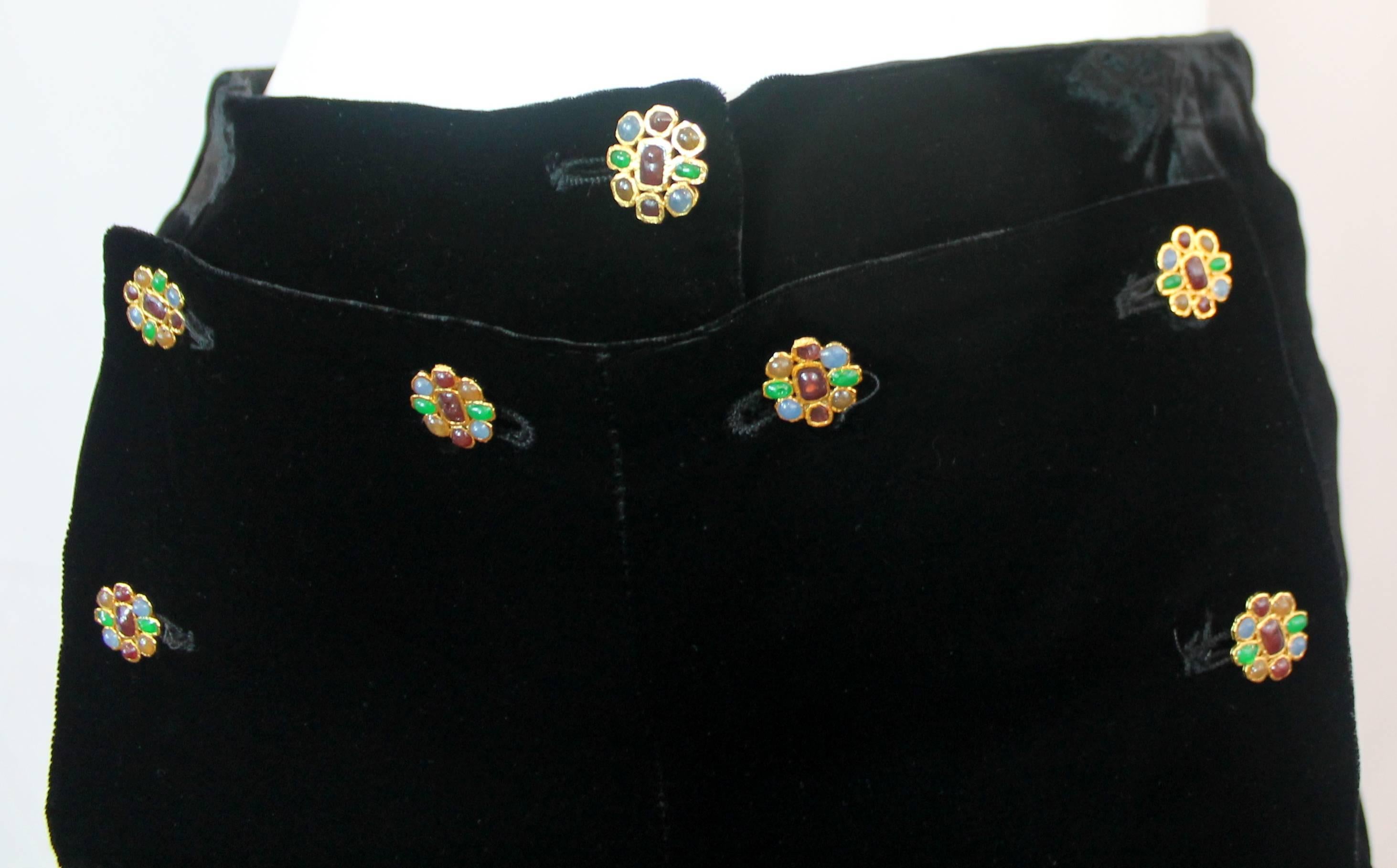 Chanel Black Velvet Sailor Style Pants with Gripoix Buttons - 34 - 1980's 3