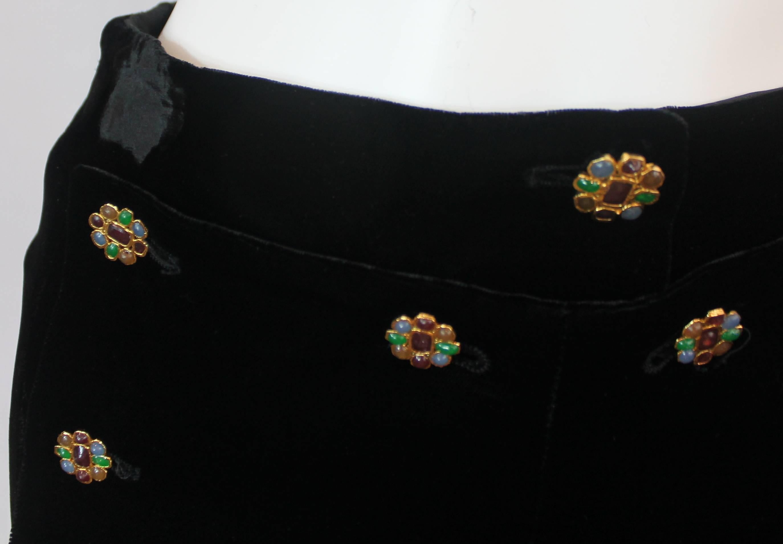 Chanel Black Velvet Sailor Style Pants with Gripoix Buttons - 34 - 1980's 4
