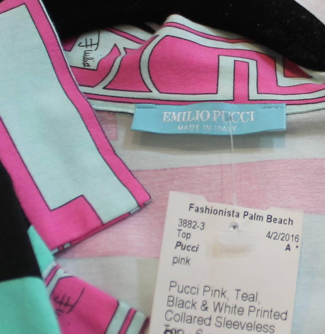 Women's Emilio Pucci Multi-Colored Cotton-Elastin Sleeveless Collared Top - 6