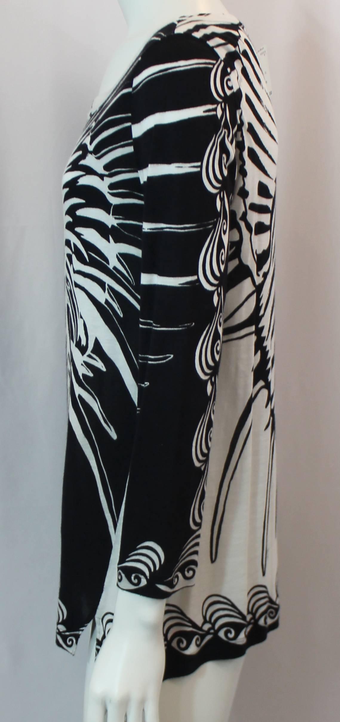 Emilio Pucci Black and White Printed Cotton Tunic Top - M In Excellent Condition In West Palm Beach, FL