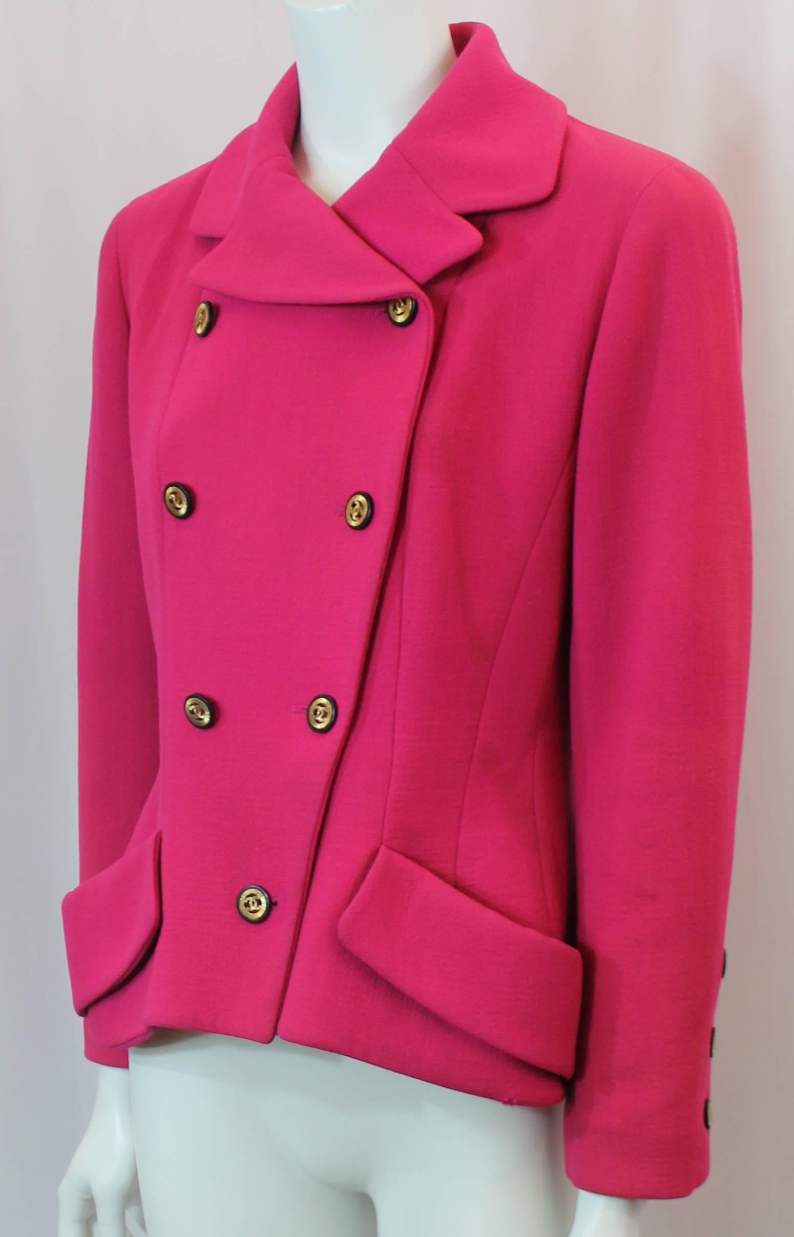 Chanel Fuchsia Double Breasted Wool Jacket with 