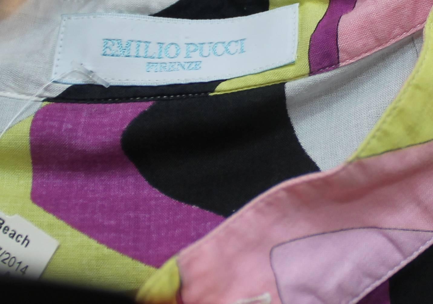 Women's Emilio Pucci Multi-Color Cotton Printed Long Sleeve Shirt - L