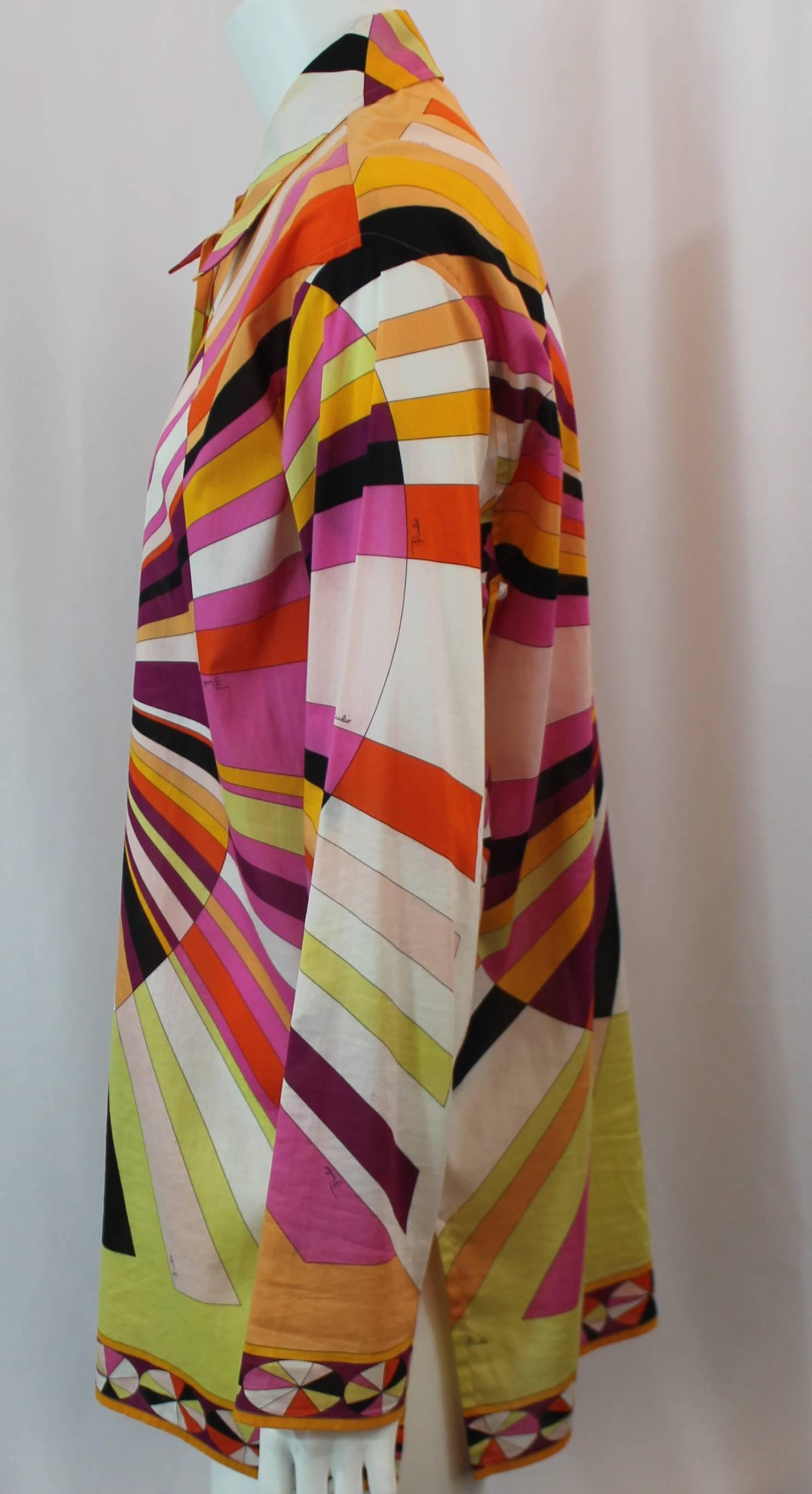 Brown Emilio Pucci Pink & Orange Geometric Print Long Sleeve Shirt - M