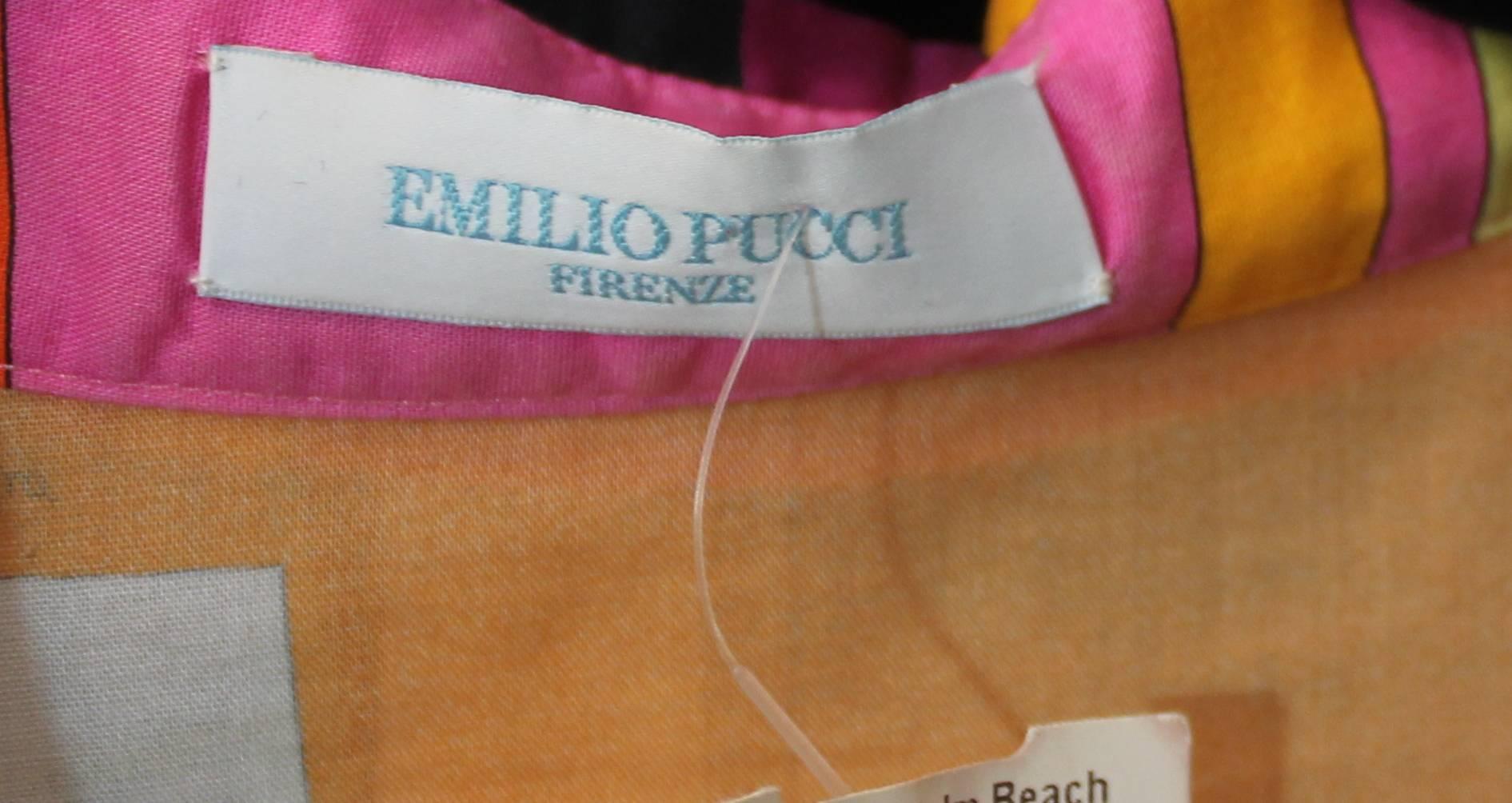 Women's Emilio Pucci Pink & Orange Geometric Print Long Sleeve Shirt - M