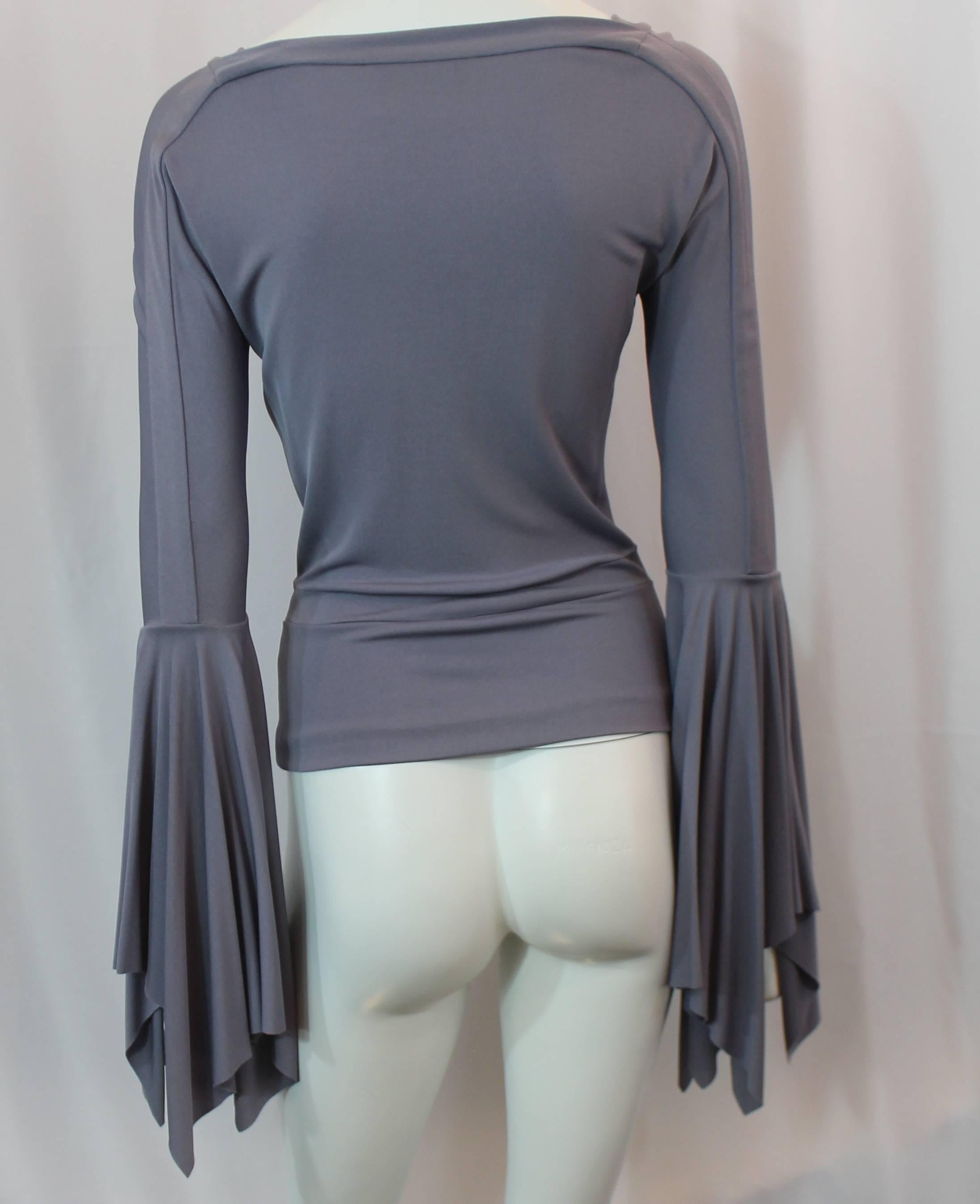 Yves Saint Laurent Rive Gauche Lavender Jersey Long Sleeve Blouse - M In Excellent Condition In West Palm Beach, FL