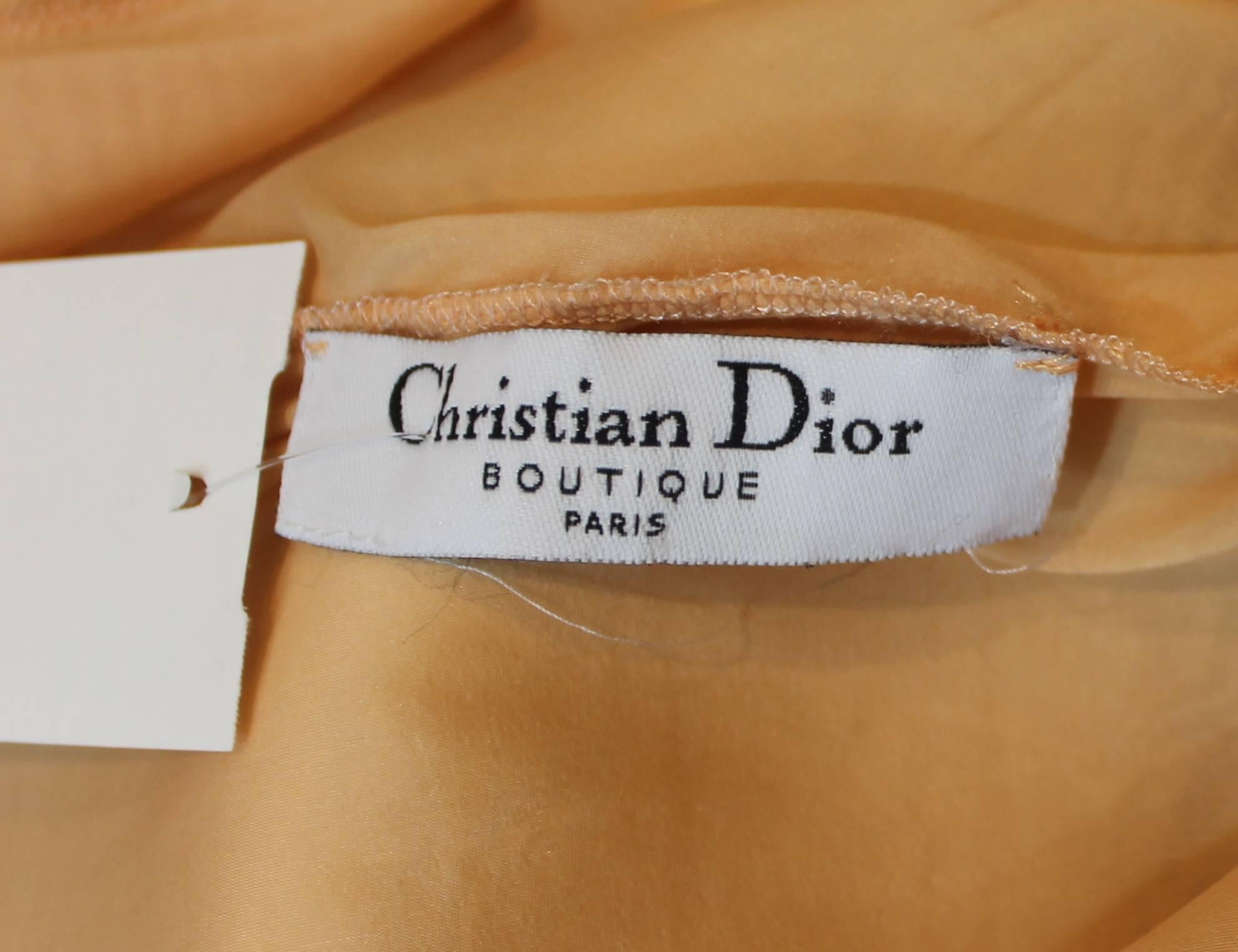 Brown Christian Dior Mustard Colored Silk Ruched Sleeveless Blouse with Ties - S
