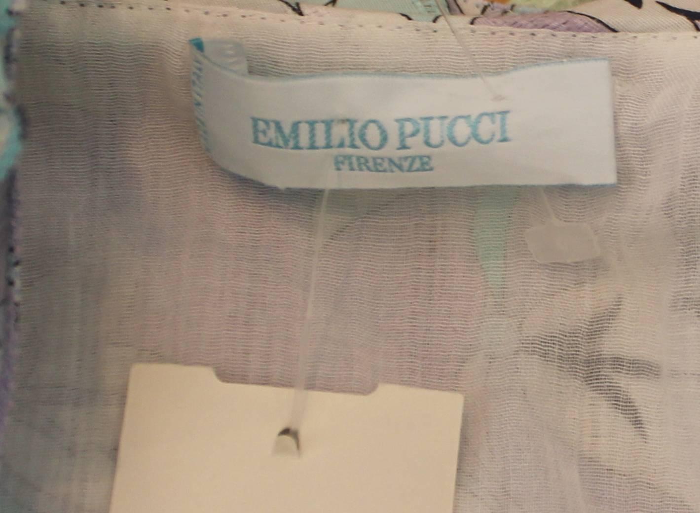 Emilio Pucci Floral Printed Pastel Blue and Lavender Cotton Dress - 4 In Excellent Condition For Sale In West Palm Beach, FL