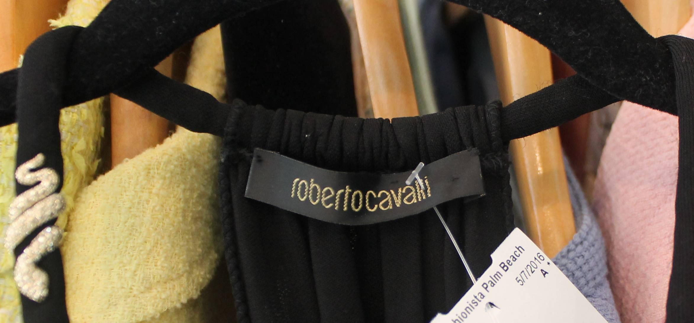 Roberto Cavalli Black Jersey Blend Loose Tank Top with Gold Snake Detail - 38 1