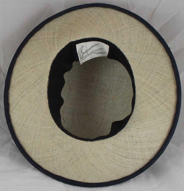 Suzanne Custom Millinery Navy and White Straw Hat with Ribbon at ...